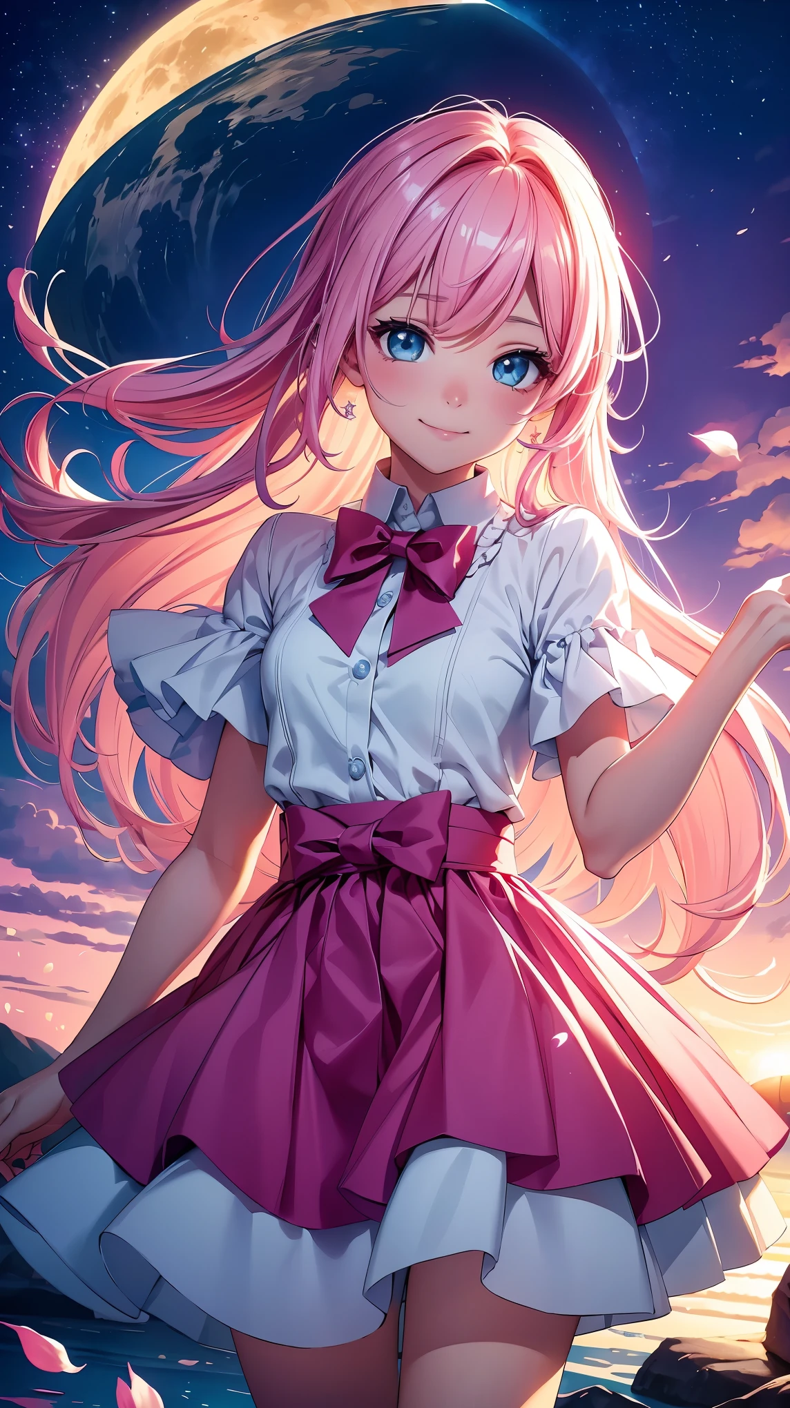 (8K, RAW photo, highest quality, masterpiece:1.2), High-definition RAW color photo, Professional photography, cinematic light,Beautiful Magical Girl,shine,sparkling aura,magical power,fascinating雰囲気,pastel colour,magical transformation,cute costumes,flowing hair,fantastic scenery,Flashing stars,twinkling lights,surreal beauty,happy expression,playful pose,dream-like背景,Vibrant energy,Amazing adventure,innocence,dream-like,sparkling eyes,cute smile,magic wand,perfect skin,Dim twilight,sparkling moon,pink petals,soft lighting,imagine,fascinating,mysterious charm,peaceful atmosphere,Pleasant moments.