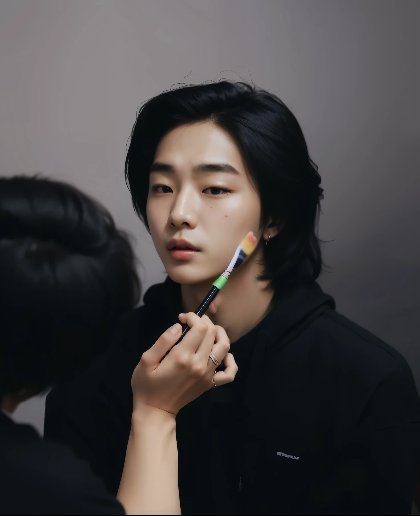 araffed asian man brushing his teeth in front of a mirror, hyunjin, artista coreano, adorable and pale korean face, hwang hyunjin, straykids, pintar ulzzang, popular south korean inventar, aesthetic