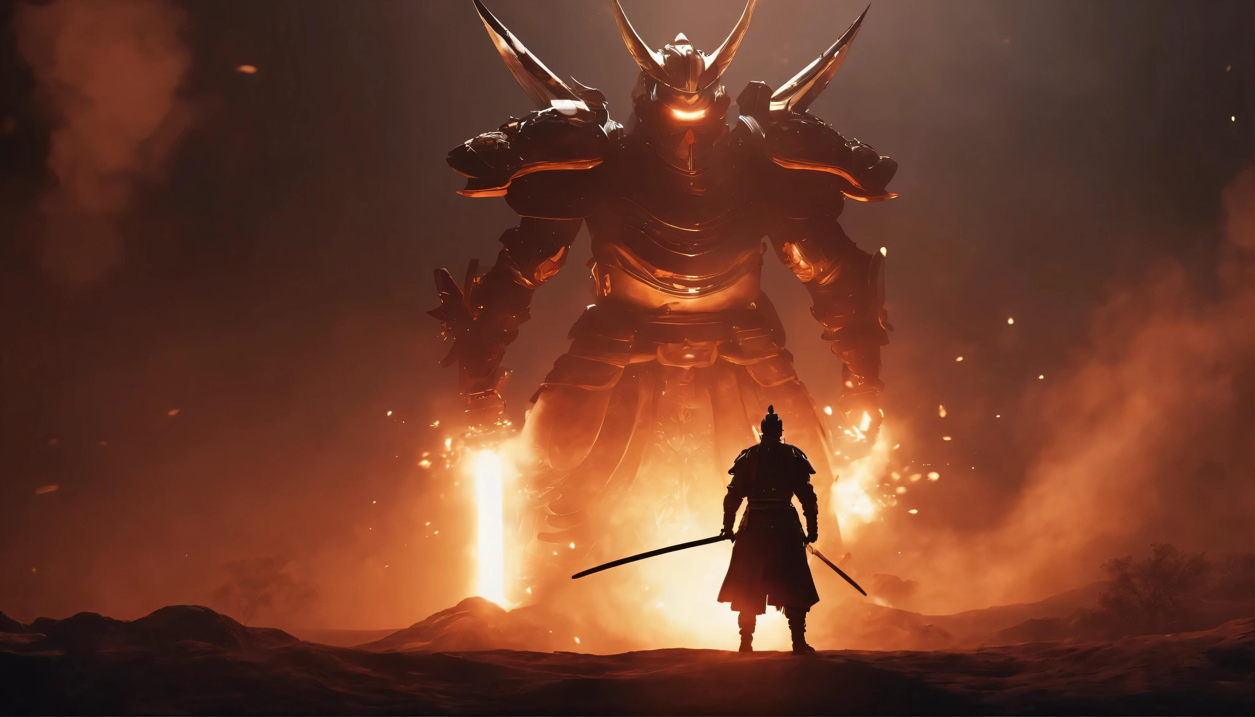 Samurai drawing sword Half-kneeling posture Frontal mecha face Mechanical ascension There is a scene of explosion behind the sword light overflowing 4K