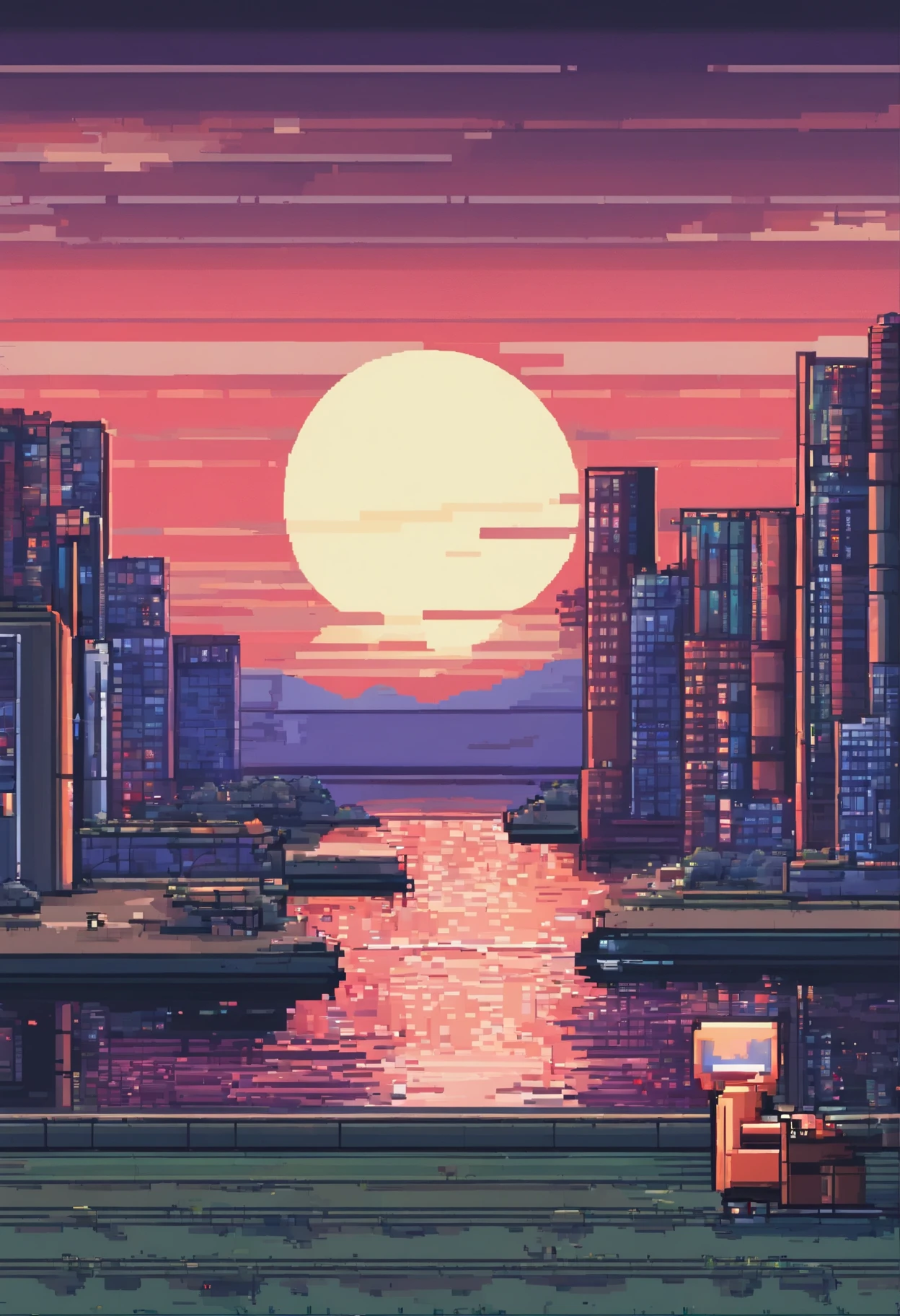 UPER observation camera , chip , river, soft light , a moon, night, , artwork , on the table, Game view, Pixel perfect