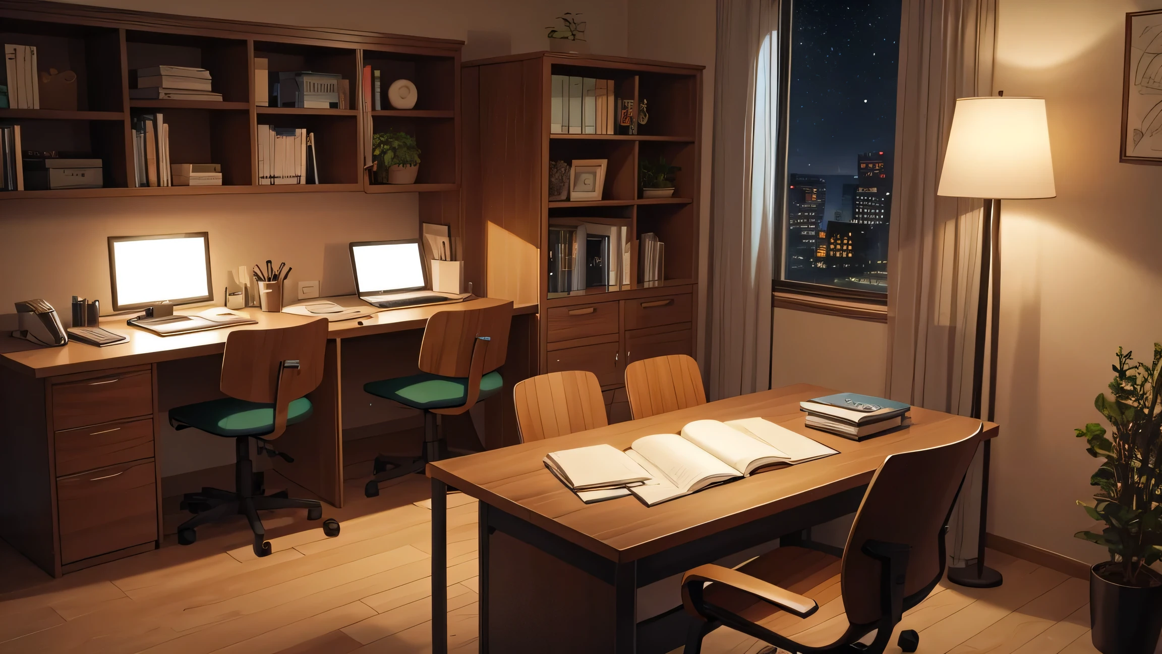 Calm study desk at night