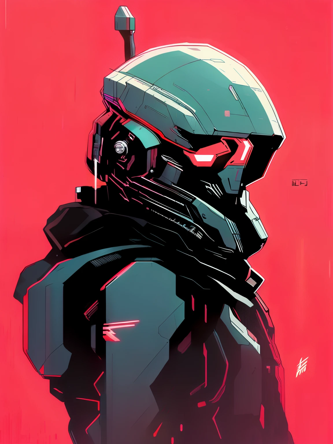 A close up of a person wearing a helmet and a red background - SeaArt AI