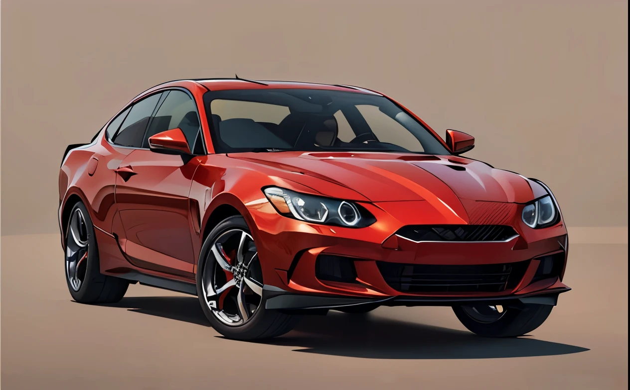 ((Best Quality)), ((masterpiece)), Highly detailed, 8K, From Side, red sportscar, sweeping angles, large spoiler, (bird influence:0.7), bright arizona desert background with clear sky, plain mesa background, cel-shaded, line art, bold outlines, comic style, inkpunk, bright noon lighting