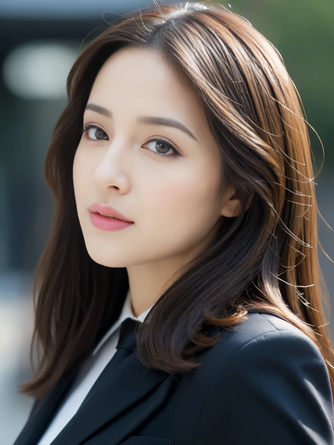 ((Angelina Sole)),((highest quality, 8K, masterpiece : 1.3)), sharp focus : 1.2, beautiful woman with perfect figure : 1.4, slim abs : 1.2, ((dark brown hair)), (Natural light, city street : 1.1), Highly detailed face and skin texture, fine eyes, double eyelid、((professional makeup:1.3))、((sexy milf:1.3))、thick lips、lip gloss、eye make up,((arabic:1.3)),close-up portrait, Model body、wearing a business suit, sharp focus, perfect dynamic composition, 美しくてfine eyes, thin hair, ((White department:1.3))