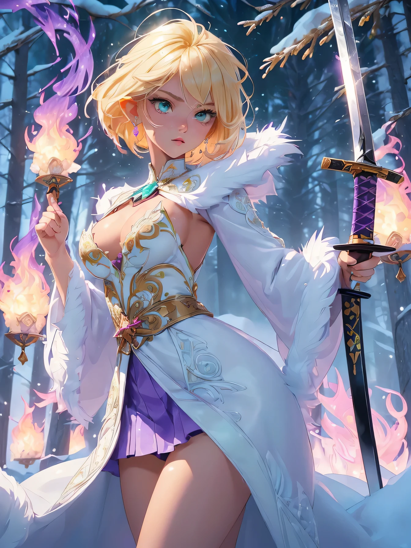 nsfw:1.1, high resolution:1.7, incredibly absurdres, kawaii:1, cute:1.5, hires.fix, incredibly fine illustration,8k,masterpiece:1.2,best quality, high quality, exquisite, beautiful, insanely detailed, intricate detailed, extremely detailed, Super Definition, ultra high res, Super Resolution, best aesthetic, ultra detailed:1.5, best quality, perfect face, detailed face, masterpiece:1.2, illustration:1.2, 8k cg wallpaper, stunning art,absurdres,octane render,ultra hires,1girl,cute elf,shinylips,waist slender,((anime elf with extremely cute and beautiful blond hair)),((((blond hair:1.35,undercut blond hair,short hair,colored inner hair,ear breathing)))),(((green_eyes:1.3))),intricate eyes,beautiful detailed eyes,symmetrical eyes,big eyes:1.5,enchanting bright eyes studded with gold and silver dust,(((pinky skin,glowing_skin,lustrous skin:1.5,bright skin: 1.5,skin tanned,shiny skin,very shiny skin,shiny body,plastic glitter skin,exaggerated shiny skin,illuminated skin))),upward breasts,(detailed body,(detailed face)),cute,daring,zettai ryouiki,show skin,best relationship with four fingers and one thumb,((girl trembling with sexual climax))
Break (((aqua fur coat, aqua fur coat outfit, wearing a ice dress:1.3,aqua winter coat))),((ice dress,elegant ice dress)),(white gloves,white clothes,(((intricate outfit,intricate clothes,embroidered outfit,ornate outfit,embroidered clothes,ornate clothes))),torn clothes,broken clothes,(((pussy))),showing her vagina,((((perfect pussy)))),(((detailed pussy))),kupaa,show off pussy,((spread pussy)),(embarrassed),(dynamic pose:1.0),(centered,scale to fit dimensions,Rule of thirds),((snowy pine forest)),winter,scenery:1.25,((intricate scenery)),((snow forest background)),(Glossy winter ornaments),highres,sharp focus,(ultra detailed,extremely detailed),(photorealistic artwork:1.37),(extremely detailed CG unity 8k wallpaper),(((vibrant colors,vibrant theme))),(intricate),full body,(perfect body),standing,(purple fire:1.5), (holding purple fl