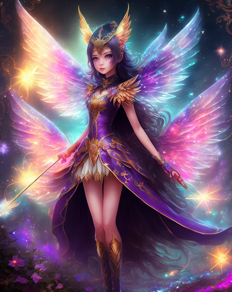 best quality,ultra-detailed,realistic,highres,masterpiece:1.2,(magical girl),(illustration),(sparkling wand),(flowing cape), (bright colors),(enchanted forest),(fantasy),(ethereal),(glowing eyes),(flying),(beautiful detailed eyes),(beautiful detailed lips),(glittering),(dynamic pose),(shimmering),(mystical creatures),(magical powers),(twinkling stars),(powerful),(whimsical),(celestial),(dreamlike),(glamorous),(imagination),(faerie wings),(enchanted),(mysterious),(transformation),(epic battle),(sorcery),(spellbinding),(resilient heroine),(magical world),(sparkling costume),(magical girl),(mystical),(courageous),(colorful),(surreal),(mystery),(spell),(resplendent),(captivating),(enchanted),(bewitching),(charming),(supernatural),(mesmerizing),(charismatic),(extraordinary),(otherworldly),(dazzling),(ethereal),(bewildering)