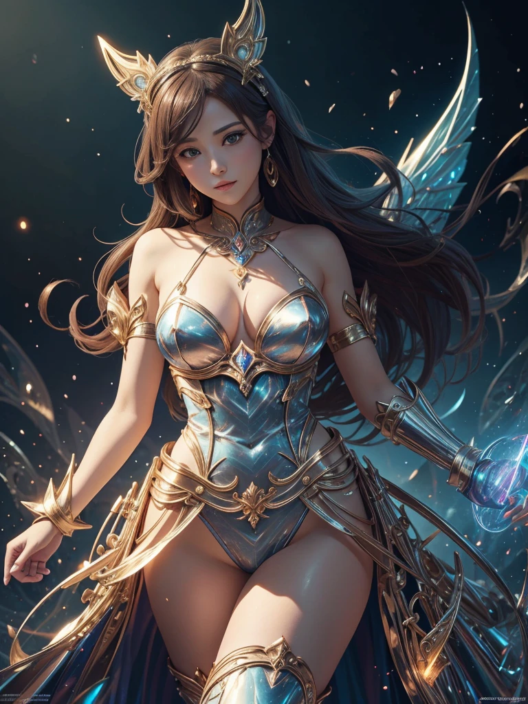 Dream transformation into a gorgeous magical girl costume，Let you transform from an ordinary girl into a hero with magical power, exuding a mysterious light，Highly detailed digital art with lighting effects that give a magical feel，fantasy art behavior，Surreal colorful, contour、Art super detailed、Exquisite and beautiful、masterpiece、Quality content is very detailed、Dynamic angles and elegant atmosphere with intricate details, masterpiece, beautiful. lifelike, 原始图像masterpiece, anatomically correct