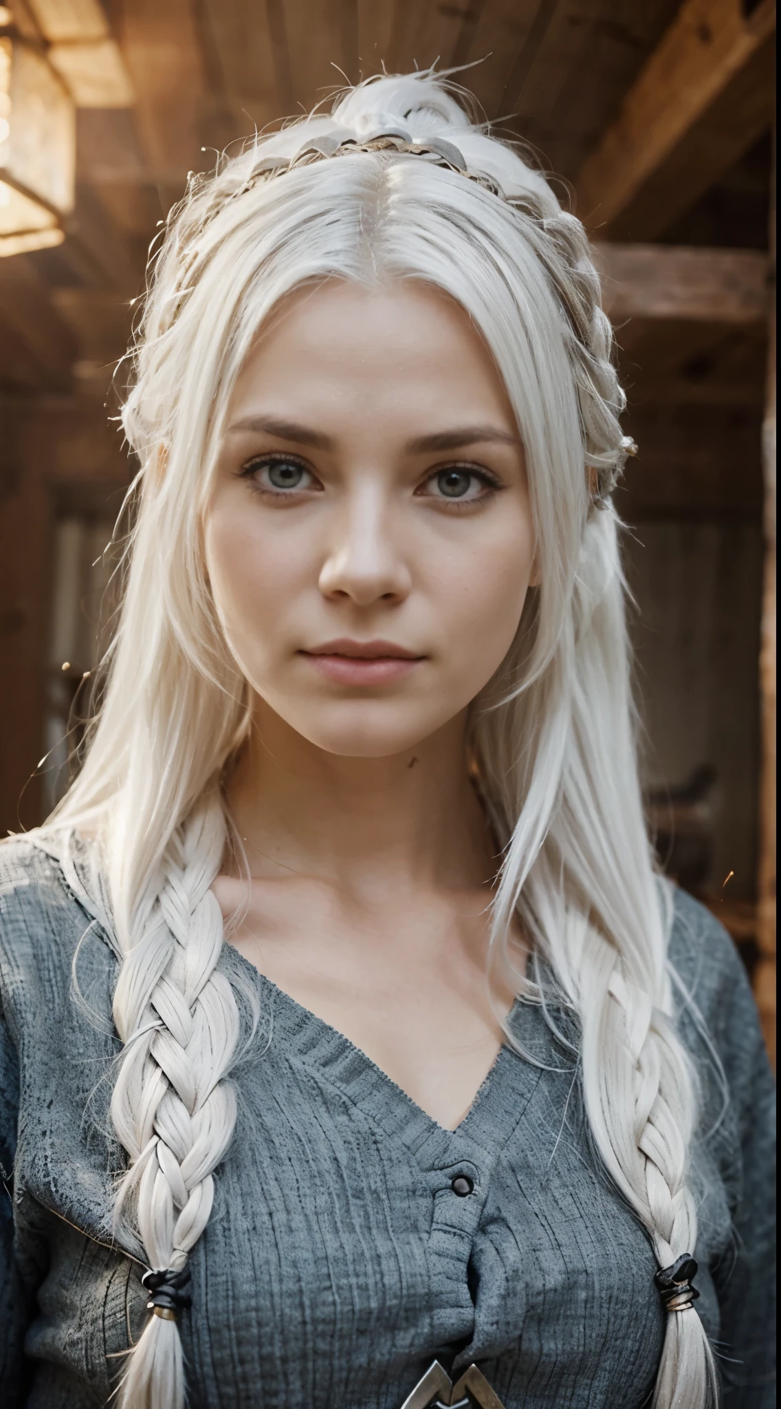 A woman white hair Vikings style
