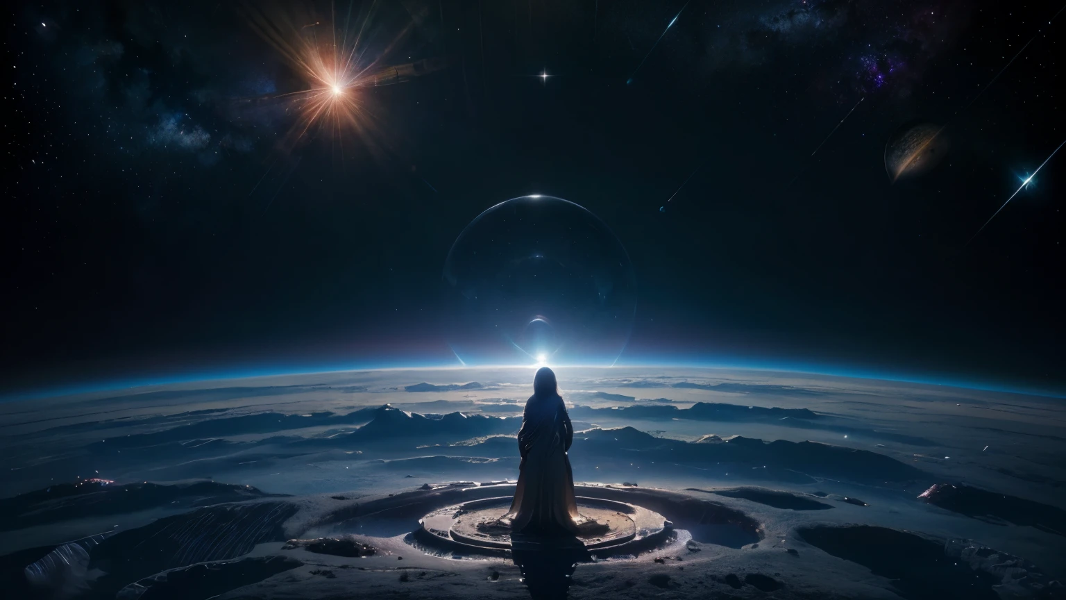 best quality,highres,masterpiece:1.2,ultra-detailed,realistic,artistic,colored,abstract,metallic line,space,stars,galaxy,universe,cosmic energy,shimmering,glowing,ethereal,interstellar,immersive lighting,deep contrast,vibrant hues,pulsating,otherworldly,nebulae,dimensional,futuristic,mesmerizing,extraterrestrial,celestial bodies,holographic,limitless expanse,surreal,harmonious composition,limitless depth,interplay of shadows,dynamic movement,stunning visual effects,sublime tranquility,expansion of the mind,cosmic connection.