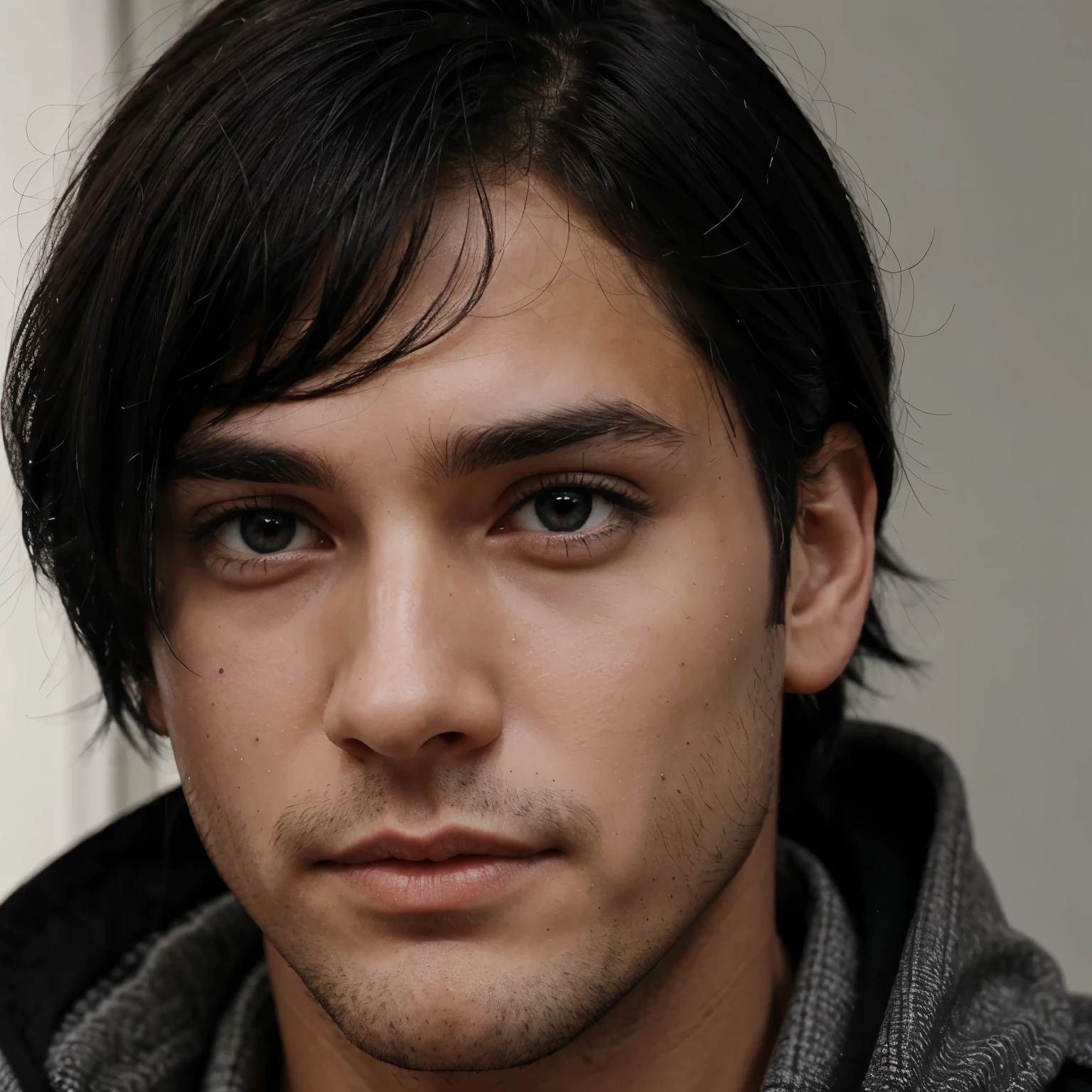 Grey eyes and black hair male