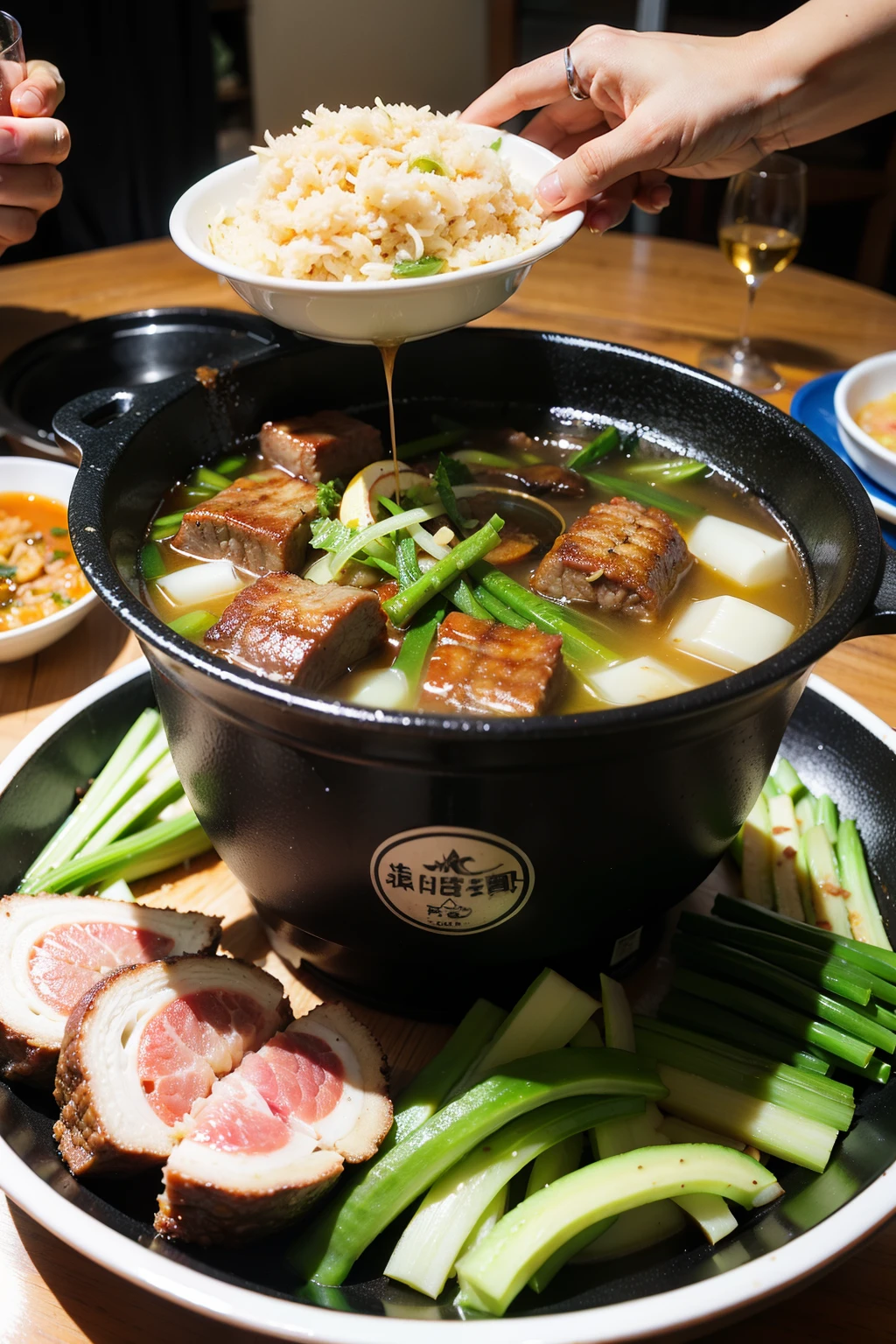 detailed，Chinese hot pot，Fat cattle，mutton，Green vegetables，Good food with lots of meat