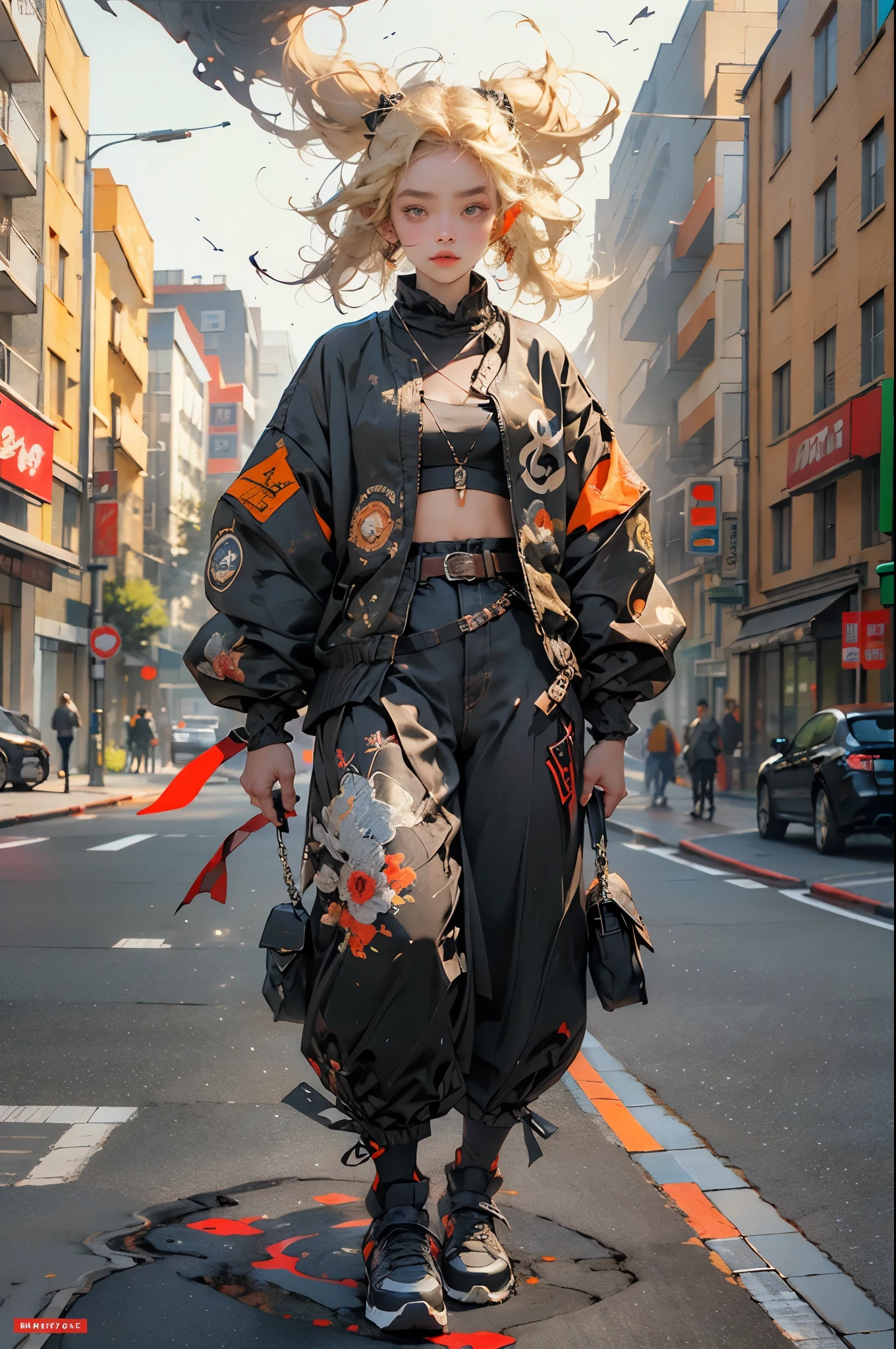 (absurdres, highres, ultra detailed), (1girl:1.3), twintails, blonde hair, BREAK , digital sculpture, 3D modeling, computer-generated forms, virtual art, cutting-edge technology, innovative design, futuristic creations BREAK , psychedelic art, vibrant colors, swirling patterns, optical illusions, hallucinatory visuals, mind-expanding imagery, counterculture influence BREAK , urban style, street-inspired clothing, oversized jackets, graphic prints, statement sneakers, bold accessories, modern cuts, (cowboy shot:1.3)