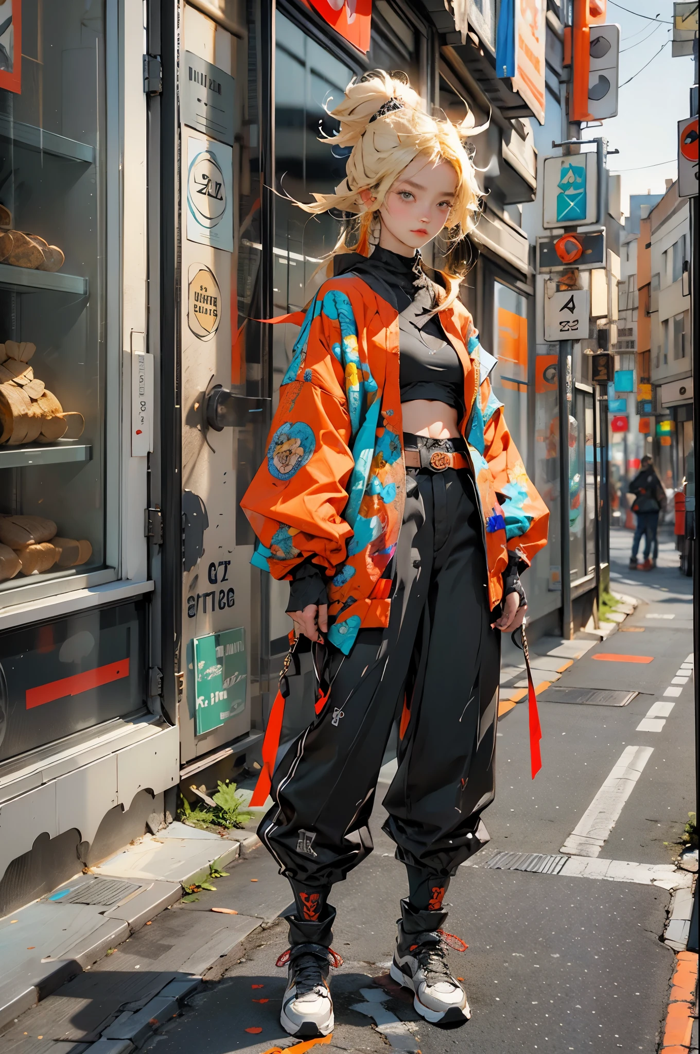 (absurdres, highres, ultra detailed), (1girl:1.3), twintails, blonde hair, BREAK , digital sculpture, 3D modeling, computer-generated forms, virtual art, cutting-edge technology, innovative design, futuristic creations BREAK , psychedelic art, vibrant colors, swirling patterns, optical illusions, hallucinatory visuals, mind-expanding imagery, counterculture influence BREAK , urban style, street-inspired clothing, oversized jackets, graphic prints, statement sneakers, bold accessories, modern cuts, (cowboy shot:1.3)