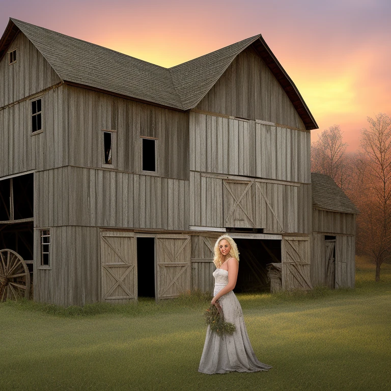 Eerie rural abandoned dilapidated barn, rural village, landscape, (highly detailed, HD), high octane, 8k, high resolution, dramatic lighting, sharp focus, depth of field, masterpiece , top quality, 3D, photorealistic, high quality textures