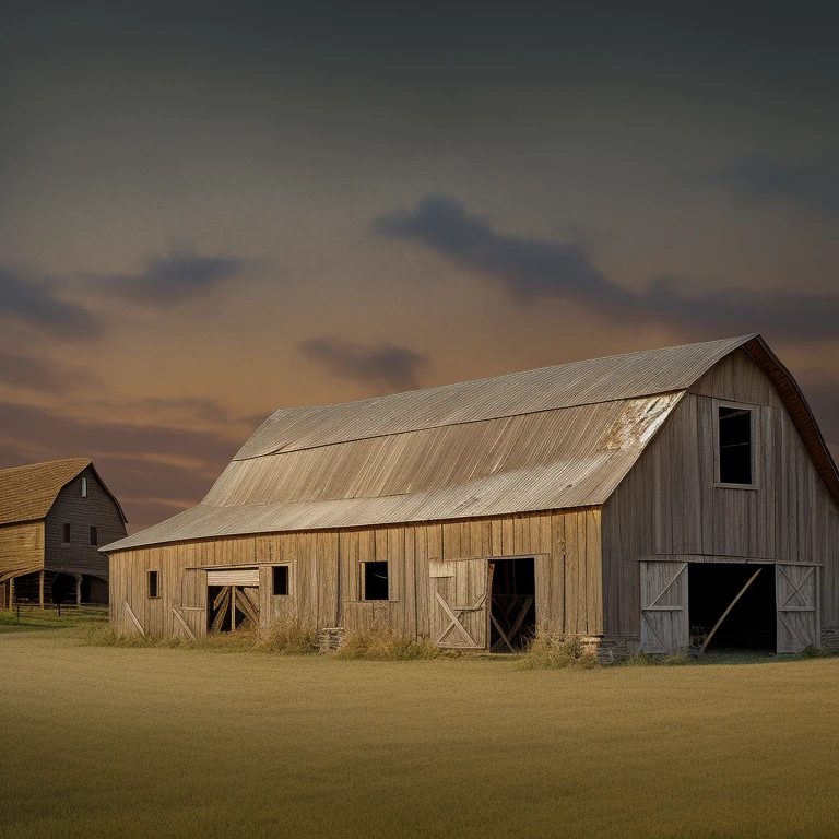 Abandoned dilapidated barn in an eerie rural setting, with a naked blonde American woman standing in front of it, rural village, landscape, (highly detailed, HD), high octane, 8k, high resolution, dramatic Lighting, sharp focus, depth of field, masterpiece, top quality, 3D, photorealistic, high quality textures