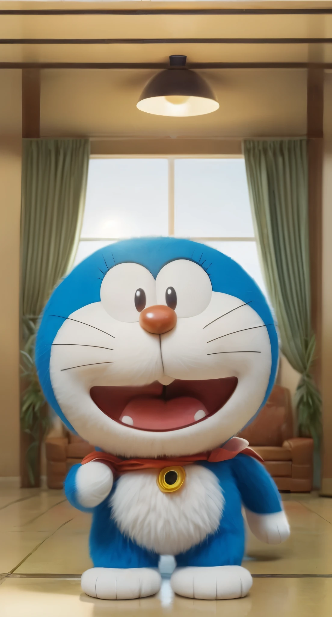 Photography, full body BREAK of real life doraemon BREAK portrait, symmetrical, highly detailed, smooth, sharp focus, cinematic lighting, kkw-ph1,full fur,look like a cat