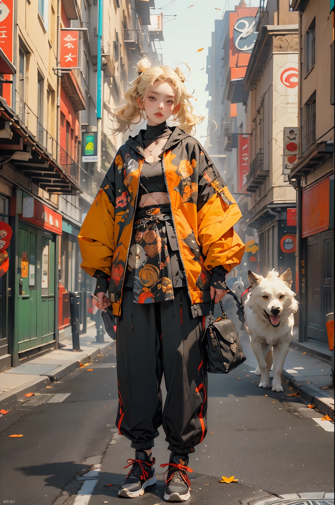 (absurdres, highres, ultra detailed), (1girl:1.3), twintails, blonde hair, BREAK , digital sculpture, 3D modeling, computer-generated forms, virtual art, cutting-edge technology, innovative design, futuristic creations BREAK , psychedelic art, vibrant colors, swirling patterns, optical illusions, hallucinatory visuals, mind-expanding imagery, counterculture influence BREAK , urban style, street-inspired clothing, oversized jackets, graphic prints, statement sneakers, bold accessories, modern cuts, (cowboy shot:1.3)