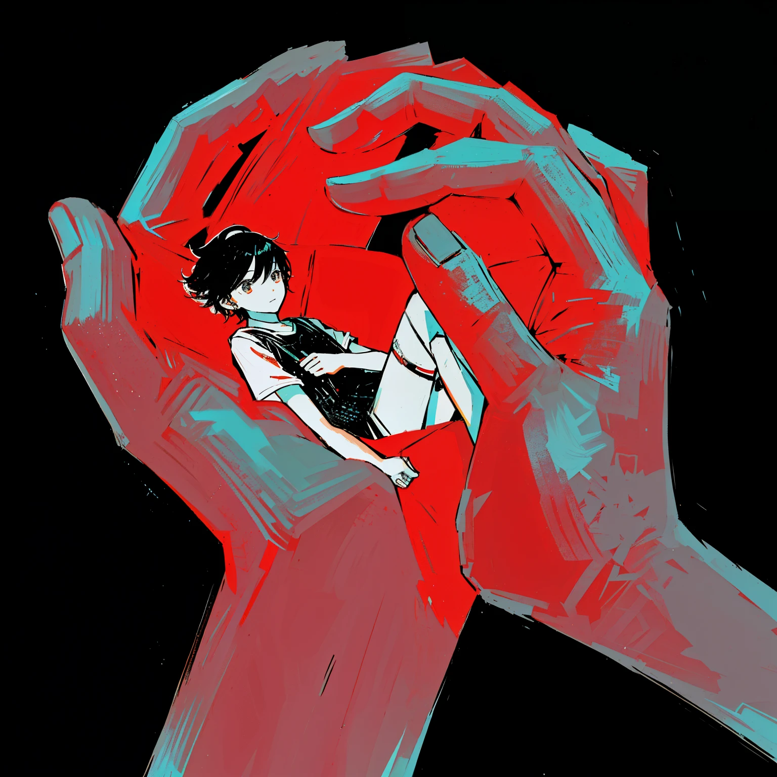 Someone is holding a red object in their hand, Dream Diary, inspired by Asaf Hanuka, ( asaf hanukkah ), By Xinyi, author：Toko Shinoda, Inspired by Tomer Hanuka, Keizer Butcher, ! holding in hand !, author：Yukika Kamisaka, killing, inspired by Taro Yamamoto