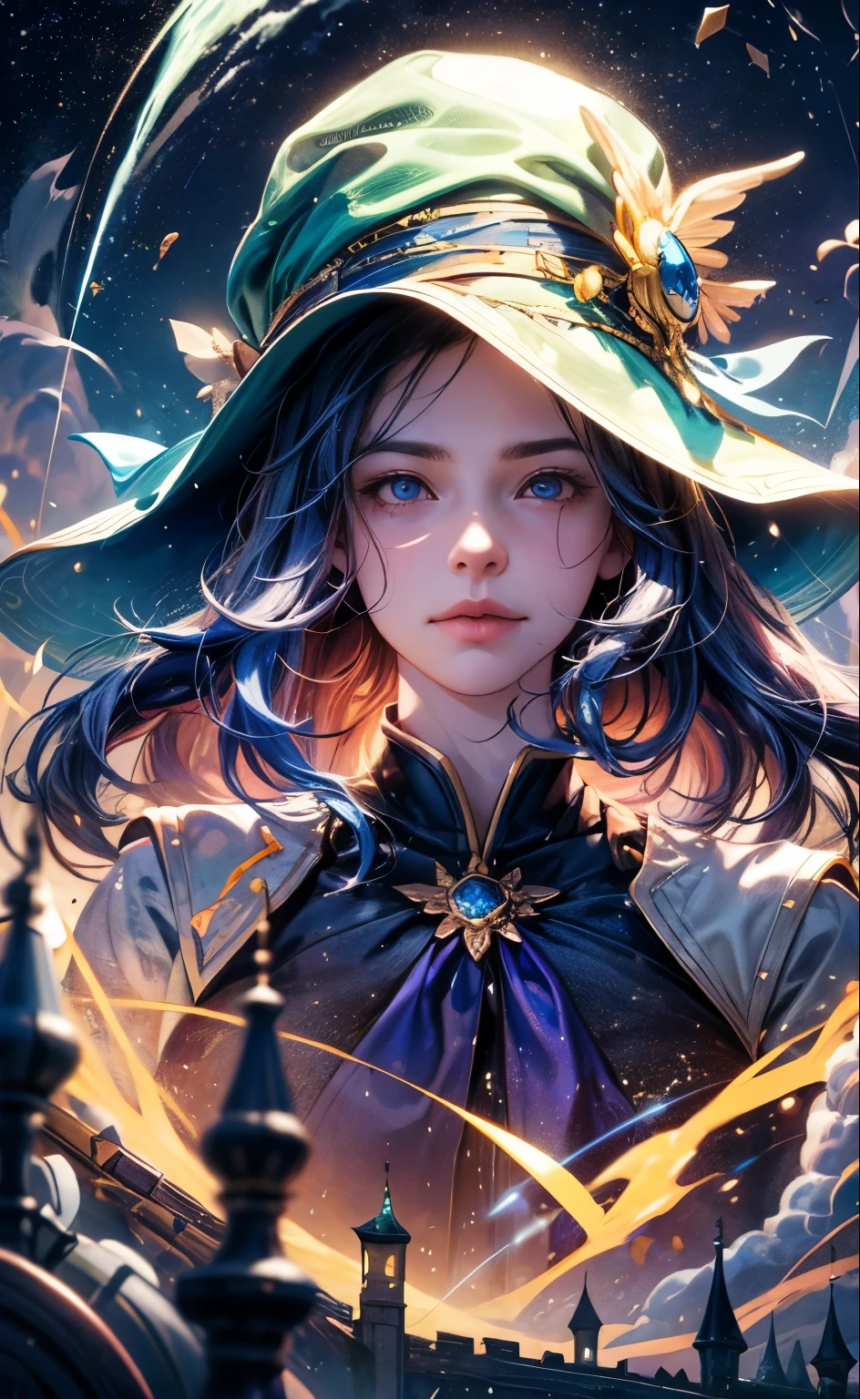 masterpiece, best quality, ultra-detailed, illustration, 1girl, solo, fantasy, flying, broom, night sky, outdoors, magic, spells, moon, stars, clouds, wind, hair, cape, hat, boots, broomstick, glowing, mysterious, enchanting, whimsical, playful, adventurous, , wonder, imagination, determination, skill, speed, movement, energy, realism, naturalistic, figurative, representational, beauty, fantasy culture, mythology, fairy tales, folklore, legends, witches, wizards, magical creatures, fantasy worlds, composition, scale, foreground, middle ground, background, perspective, light, color, texture, detail, beauty, wonder.