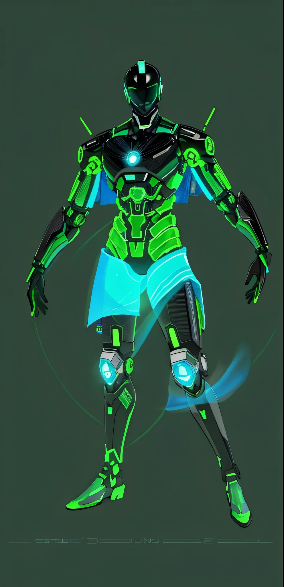um close up de uma pessoa em um traje verde e preto, cybernetic body, highly detailed cybernetic body, cybernetic body parts, corpo inteiro altamente detalhado, malhas corporais, cientista de fantasia masculino magro, corpo detalhado completo, avatar da parte superior do corpo, foto de corpo inteiro hiperdetalhada, symmetrical fullbody rendering, corpo verde, bordas neon na parte inferior do corpo