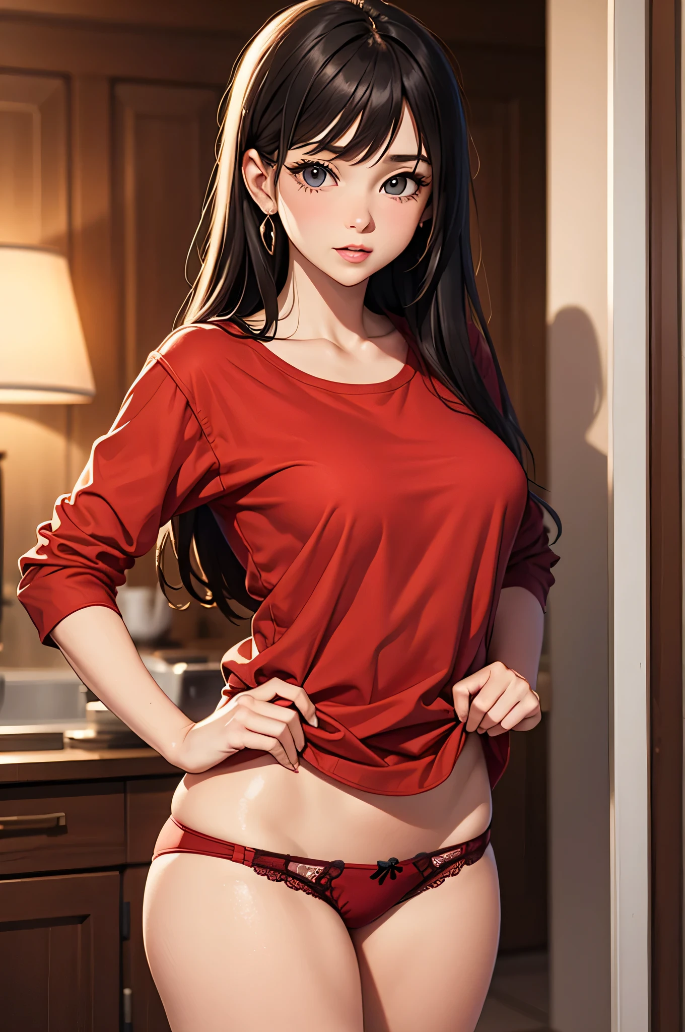 Cowgirl, Red shirt, red panty
