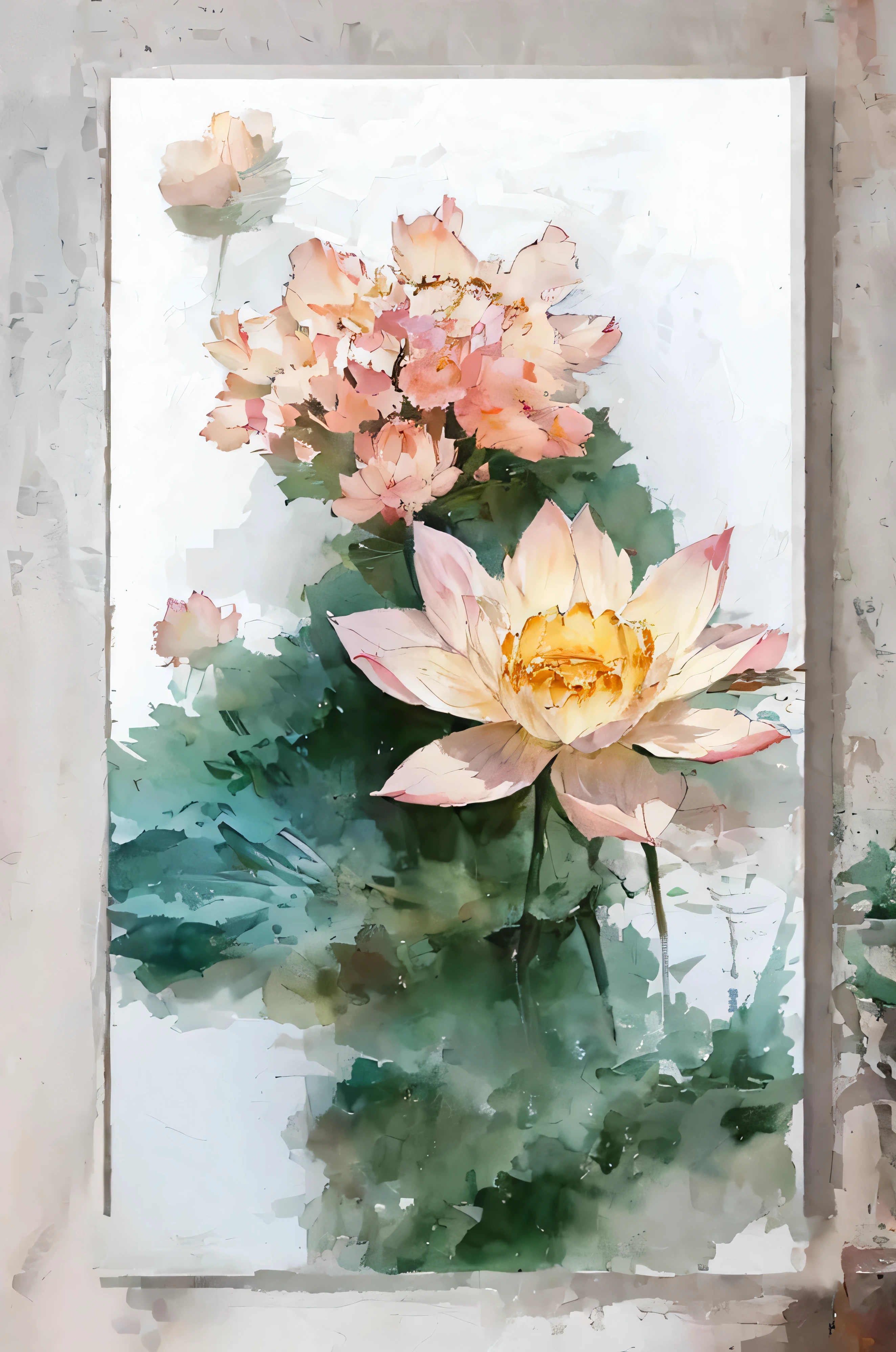 pictures of flowers and leaves, Hungry Ghost Festival, with lotus, Realistic flower oil painting, Chinese Ghost Festival, High quality 3D realistic, lotus, Highly realistic, high quality art, scroll hanging on wall, Chinese painting style, Wang Chen