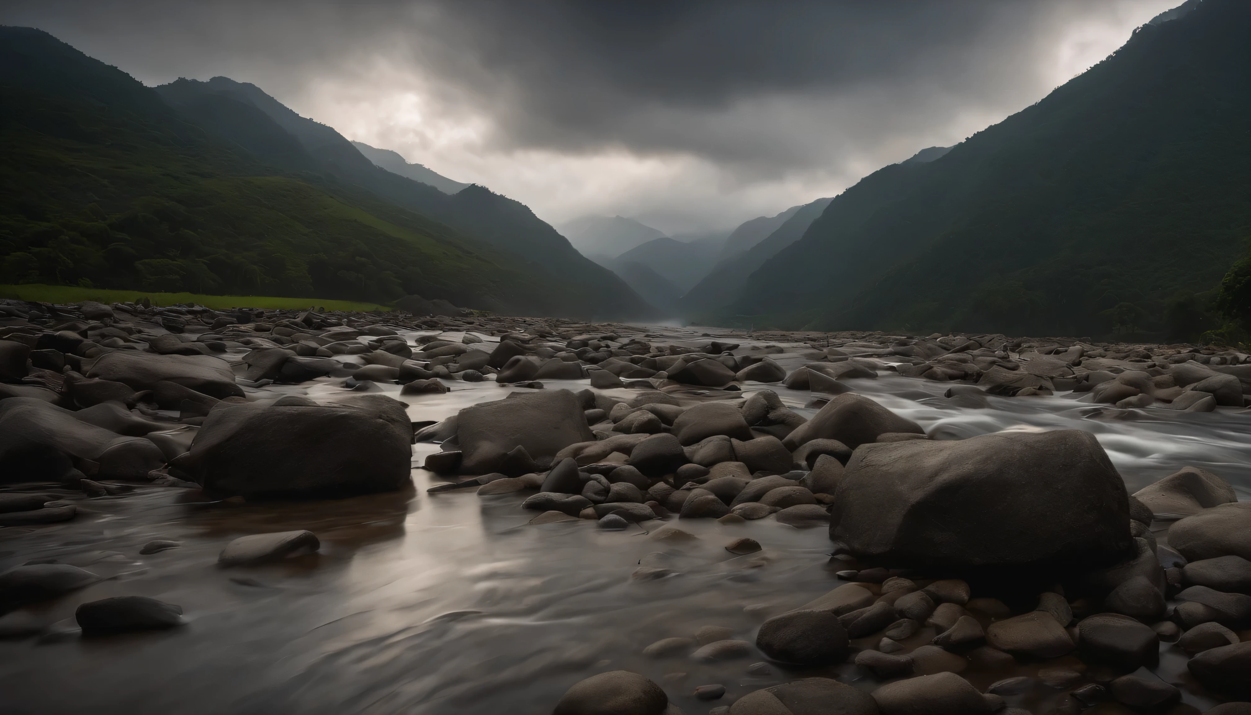 Low angle viewing angle，超现实主义艺术fantasy风格，史诗数字fantasy艺术风格，downpours：Stormy，Thick clouds，downpours成群，strong current，Supports soil movement。collapse：The mountainside begins to collapse，The boulders collapsed one after another，Gravel soil clods flying isolated，Bring great momentum。rolling mud flow：The mud slurry keeps rolling，dragging trees、rocks and gravel，Forming a huge and terrifying mudslide。Huge wave impact：Debris flow creates huge mud waves，as high as a mountain，Sweep everything，Destroy settlements and man-made structures。Destructive power：Wherever the mudslide goes，instantly razed to the ground，Destroy the valley、the way、bridge，turning the landscape into a ruin。Chaos scene：Gray black mud covered everything，Visibility is extremely low，Presenting a magical hazy scene。The sound is scary：Mudslides accompanied by roaring sounds，Water flushing、Grind and crush everything，Like a roaring beast。Humanity is frightened：Mudslides come quickly，People run for their lives in fear，The sight is unforgettable。destructive power：Mudslides carry large amounts of earth and rocks into rivers，cause blockage，cause floods，Bringing difficulties to subsequent recovery work。hope after darkness：After the mudslide，Although it is desolate，But it also shows people the domineering nature of nature，Arouse people&#39;s vigilance and awareness of protecting the environment。，Sci-fi atmospheric effects，Ultimate special effects，fantasy，Amazing sci-fi effects，extreme details，realistic light，epic composition，（intricate details），（Complex design，Ultra-detailed：1.2），art station，（masterpiece，best quality），ultra high definition，Cyberpunk--v 6，