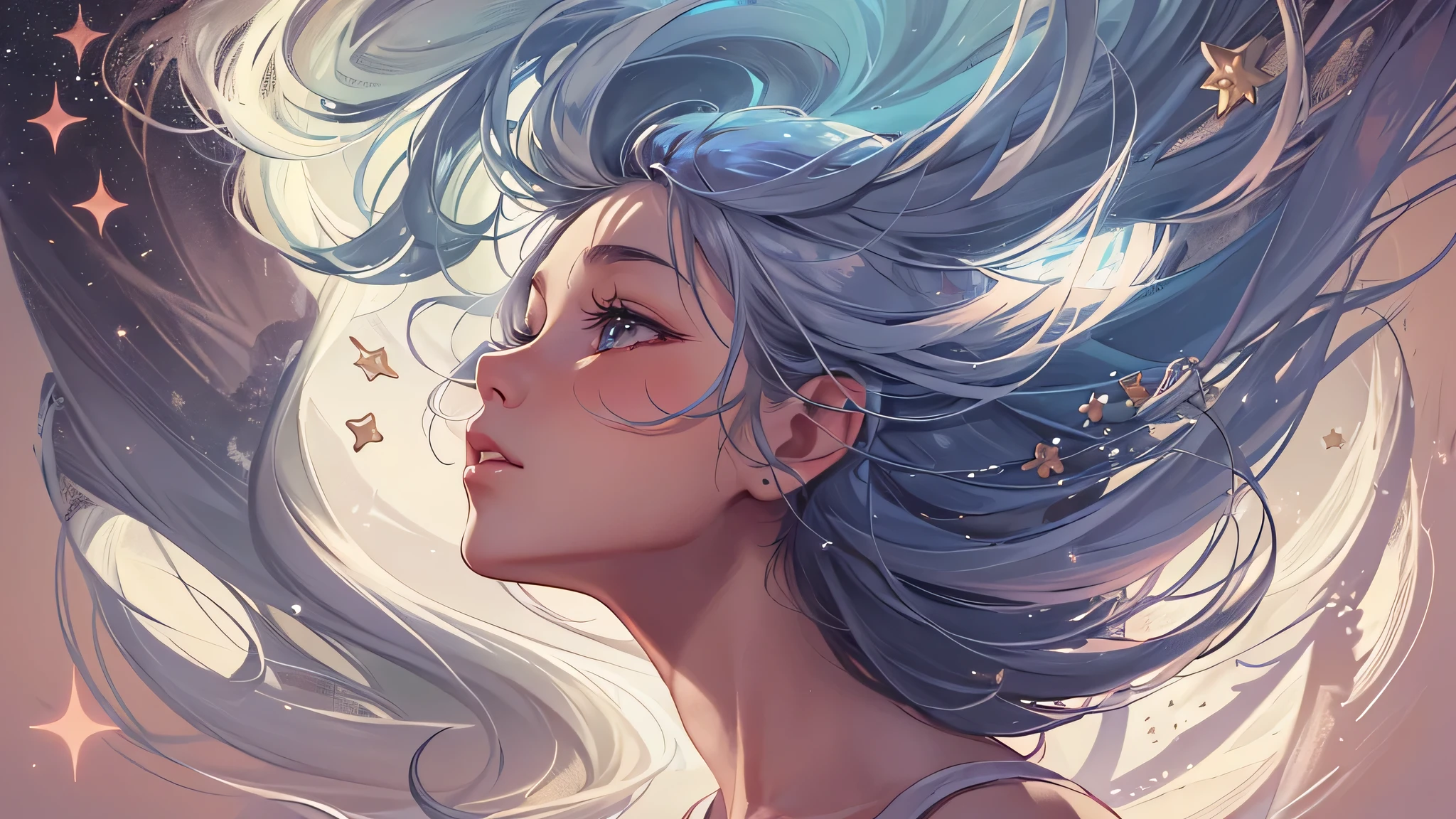 ((the celestial godness wave her arm )),(((glint shimmer spread from her hand and fall on the ground))), epic storry,best quality,extra detail,（（Wallpaper design concept drawing）））