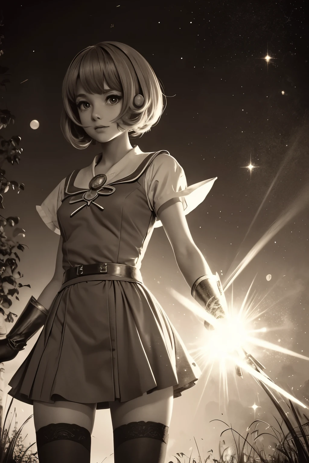best quality, magical girl, 1960s wizard girl anime, retro sepia tone