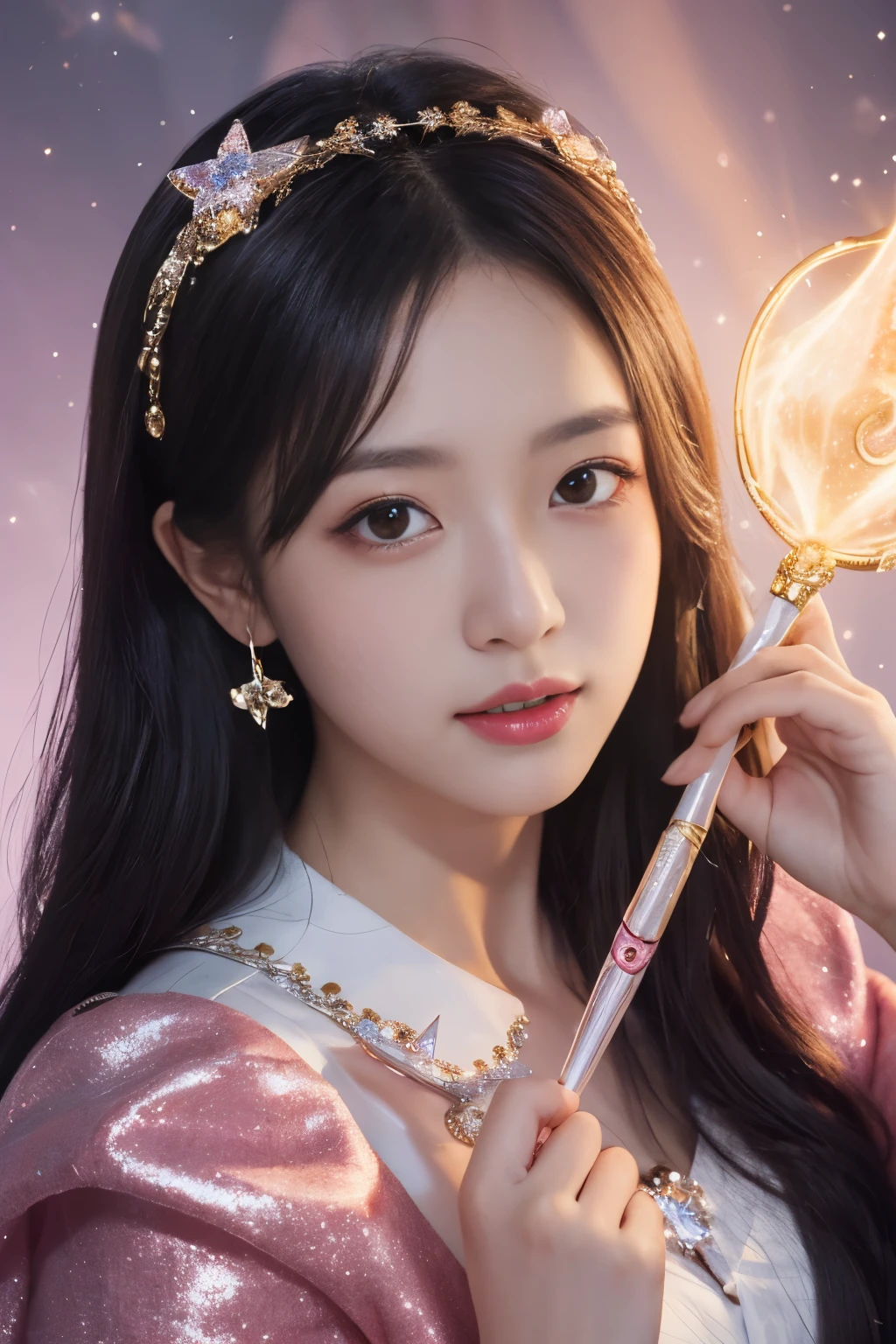 Magical girl, Carry a magic wand, official artwork, portrait of magical girl, sparkling magical girl