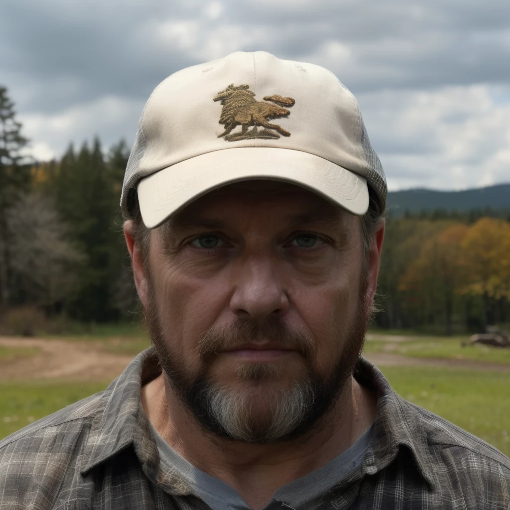 (masterpiece)+, (extremely  (realistic)+, portrait of an extremely ugly 50 years old male redneck. Shabby look. Unkempt hair. Unkempt Beard. Skin imperfections. Baseball cap with logo. Country shirt. Focused Stare, upper body, Closeup portrait, outdoors, far away settlement, octane render, unreal engine, volumetrics dtx,  Photorealistic, ultra detailed, Artstation trending, very very detailed, realistic shaded lighting, dynamic shadows, detailed Autumn park background, upper body, professional photograph of a detailed skin, sharp focus, dramatic, award winning, cinematic lighting, octane render, unreal engine, volumetrics dtx,  Photorealistic, ultra detailed, Artstation trending, very very detailed, hyperrealistic, fine details, realistic shaded lighting, dynamic shadows, Wilderness background