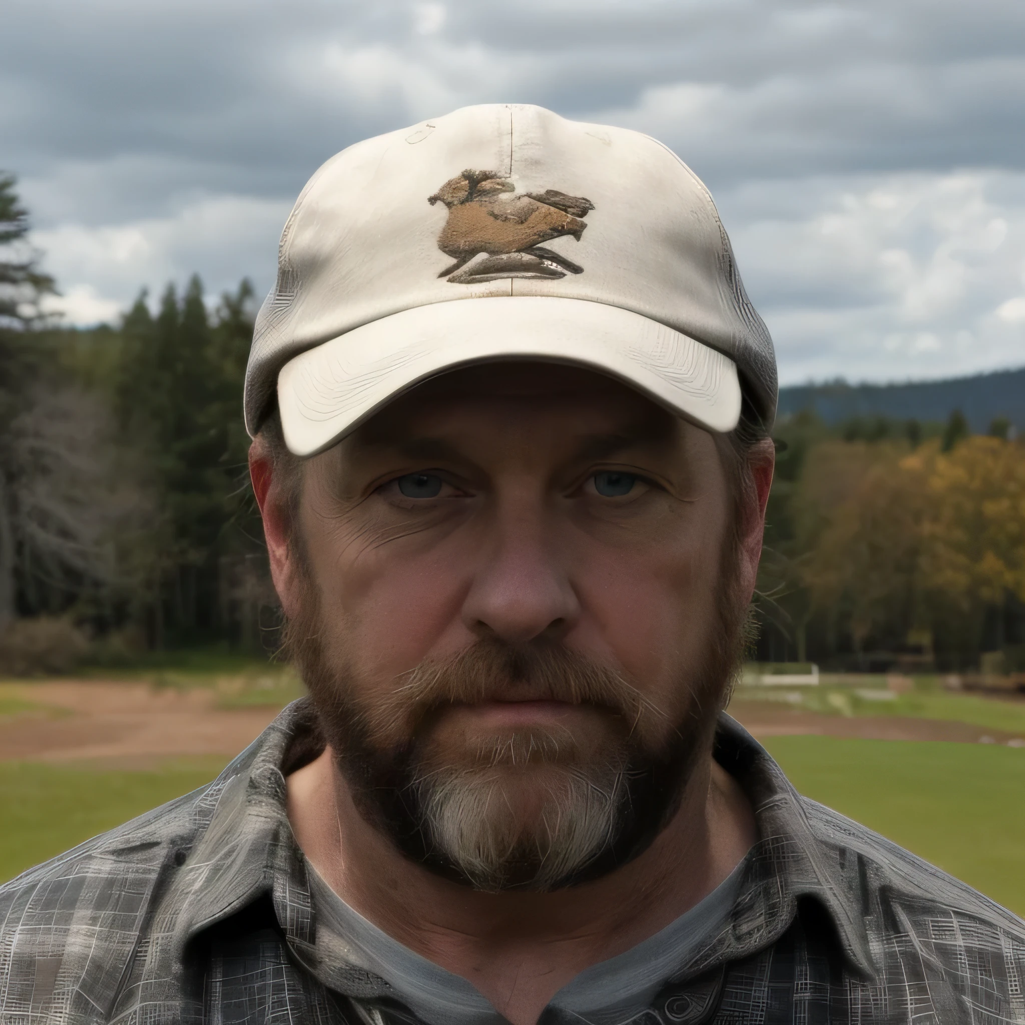 (masterpiece)+, (Too much  (Realistic)+, portrait of an Too much ugly 50 years old male redneck. shabby look. unkempt hair. unkempt beard. skin imperfections. Baseball cap with logo. Country shirt. Focused gaze, Upper body, close-up portrait, on open air, distant settlement, octane number, unreal engine, dtx volumetrics,  PhotoRealistic, ultra detailed, ArtStation Trends, very very detailed, Realistic shaded lighting, Dynamic shadows, detailed autumn park background, Upper body, professional photography of detailed skin, Sharp Focus, Dramatic, Award Winning, cinematic lighting, octane number, unreal engine, dtx volumetrics,  PhotoRealistic, ultra detailed, ArtStation Trends, very very detailed, hyperRealistic, small parts, Realistic shaded lighting, Dynamic shadows, wildlife background