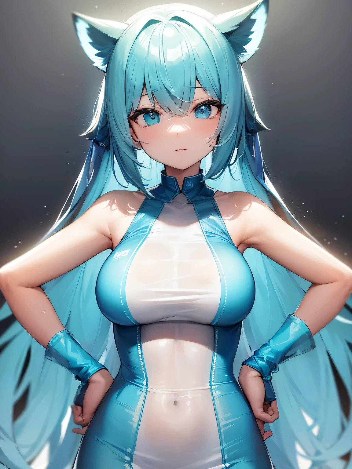cyan dress,Covered with transparent tape,high resolution,4K,covered in honey,Ha gas,shy,Soaked all over,Chest covered with transparent tape