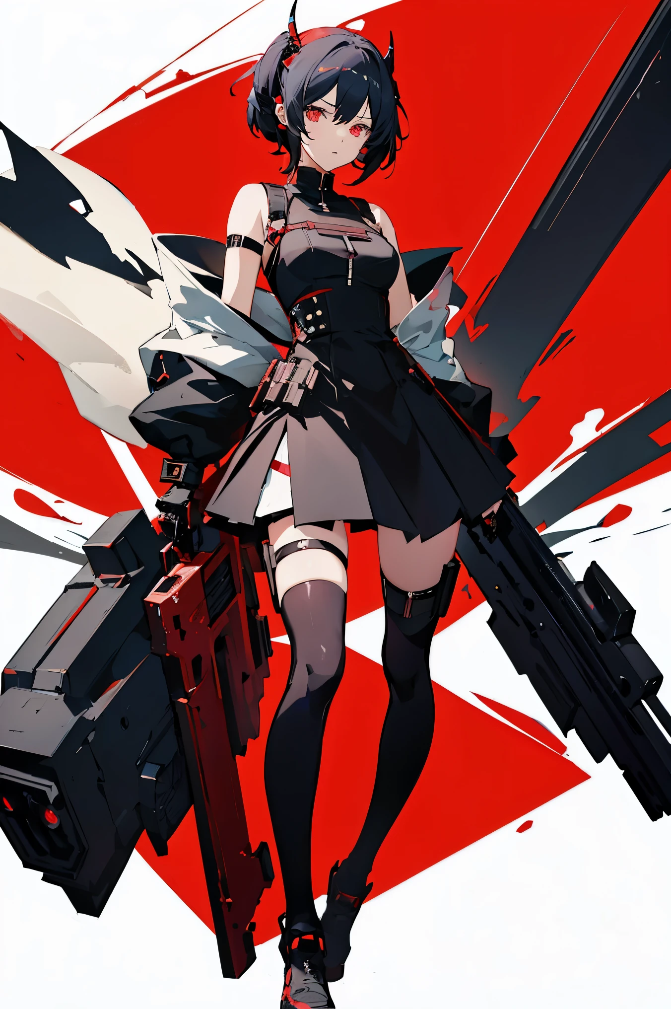 anime girl with a gun and a red background, an anime drawing by Shitao, pixiv, auto-destructive art, best anime 4k konachan wallpaper, gapmoe yandere grimdark, 2 b, badass anime 8 k, 2b, demon anime girl, anime girl wearing a black dress, from arknights, anime style 4 k