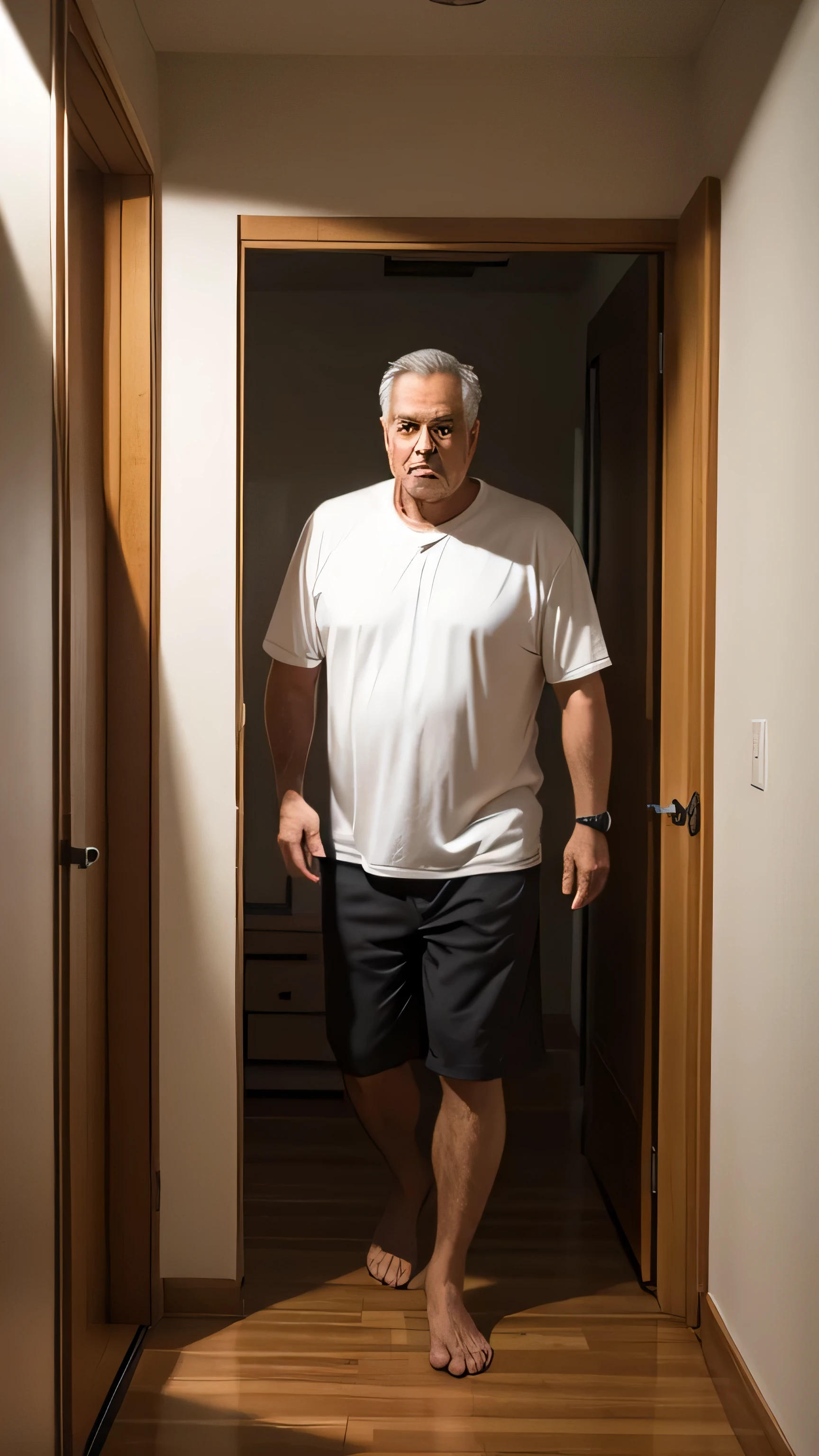 Dad approaching the son's room, peeking in to see if he's okay.
Background: Subtle lighting, portraying a calmer atmosphere.