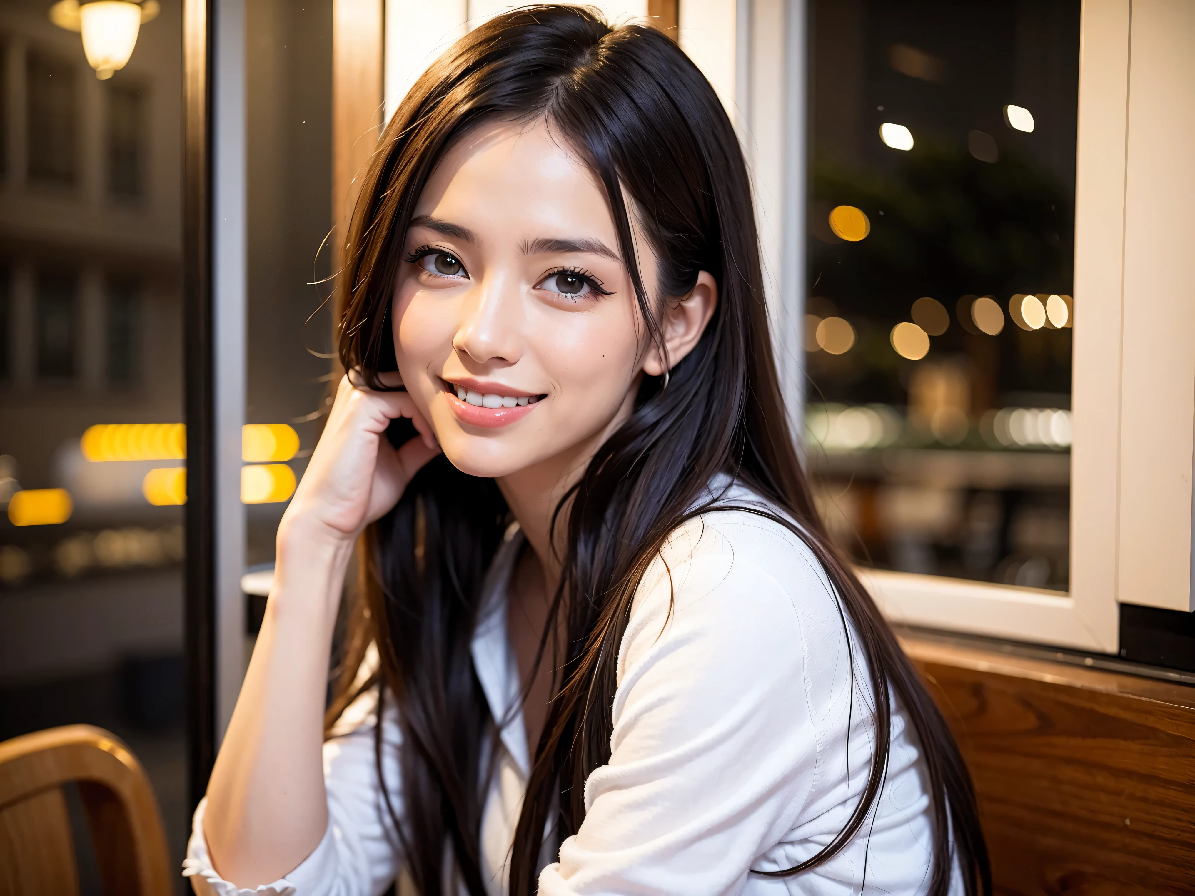64k, UHD, highest quality, masterpiece: 1.2), (realistic, photorealistic: 1.37), Super detailed, slimな美女3名, (slimフェイス),Happy、 最高なsmile、Fox Face、Berry Short、(because I&#39;thin), (brown hair), (shortcut), long sleeve shirt、winter fashion、Colombia、Brazilian、Japanese、Dutch、German、Portuguese、Belgian、Italian、french,champagne、Sparkling wine、 (gushing), (slimボティ), (brown hair), (shortcut), Neat beauty、cheeks blush a little, (35 years old), 38 years old, alone, A beautiful and detailed night view spreads out outside the window....., restaurant, wine glassが座っている, At night, in a prominent place (from the Upper body) nova frog style, actress, model, Upper body, White wine, slim, wine glass, Very beautiful night view, wine glass Put in the Middle, Happy smile, (smile: 1.15), 