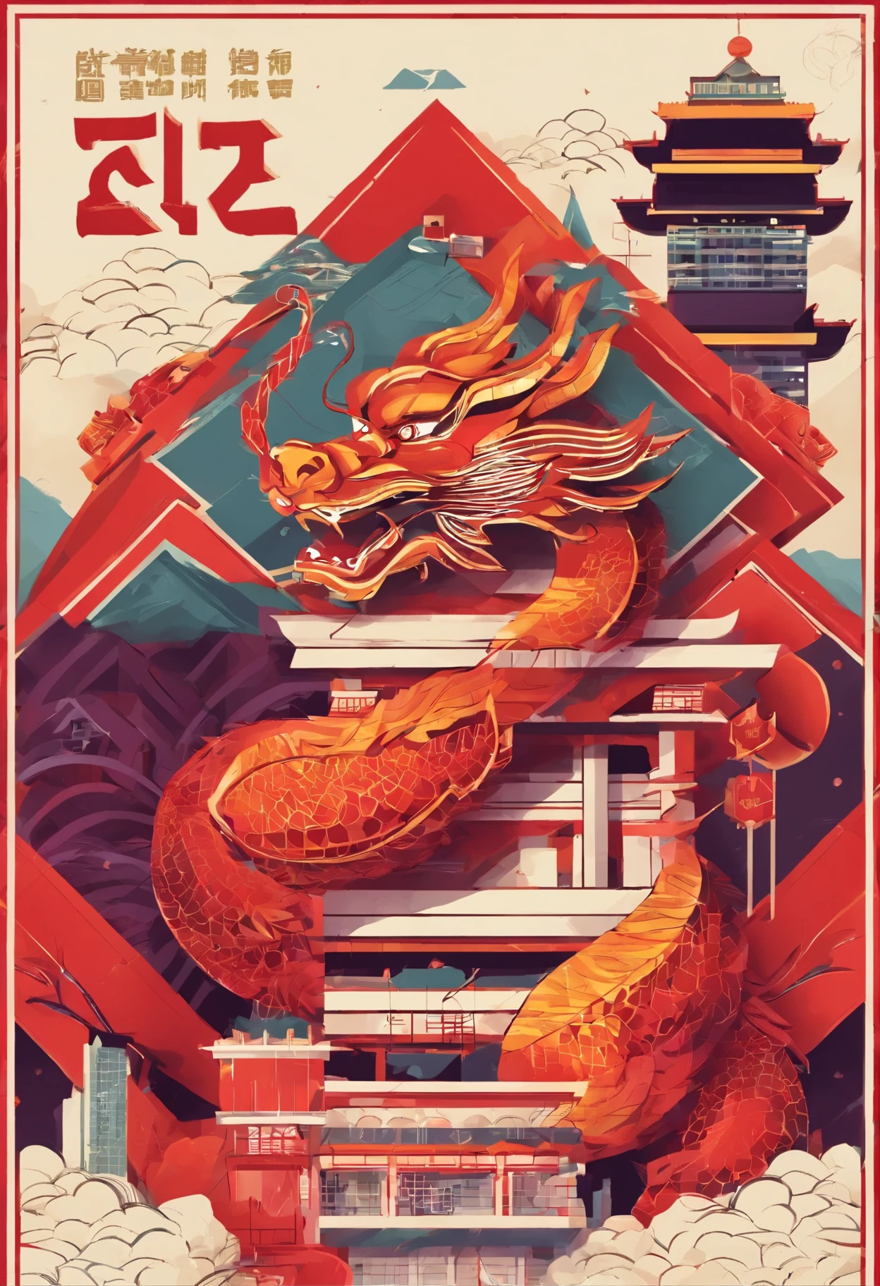((CNY)):1.37 city night view,public construction,railway,((CNY)) ,new Year card,Construction,((Chinese Dragon)),((construction site))