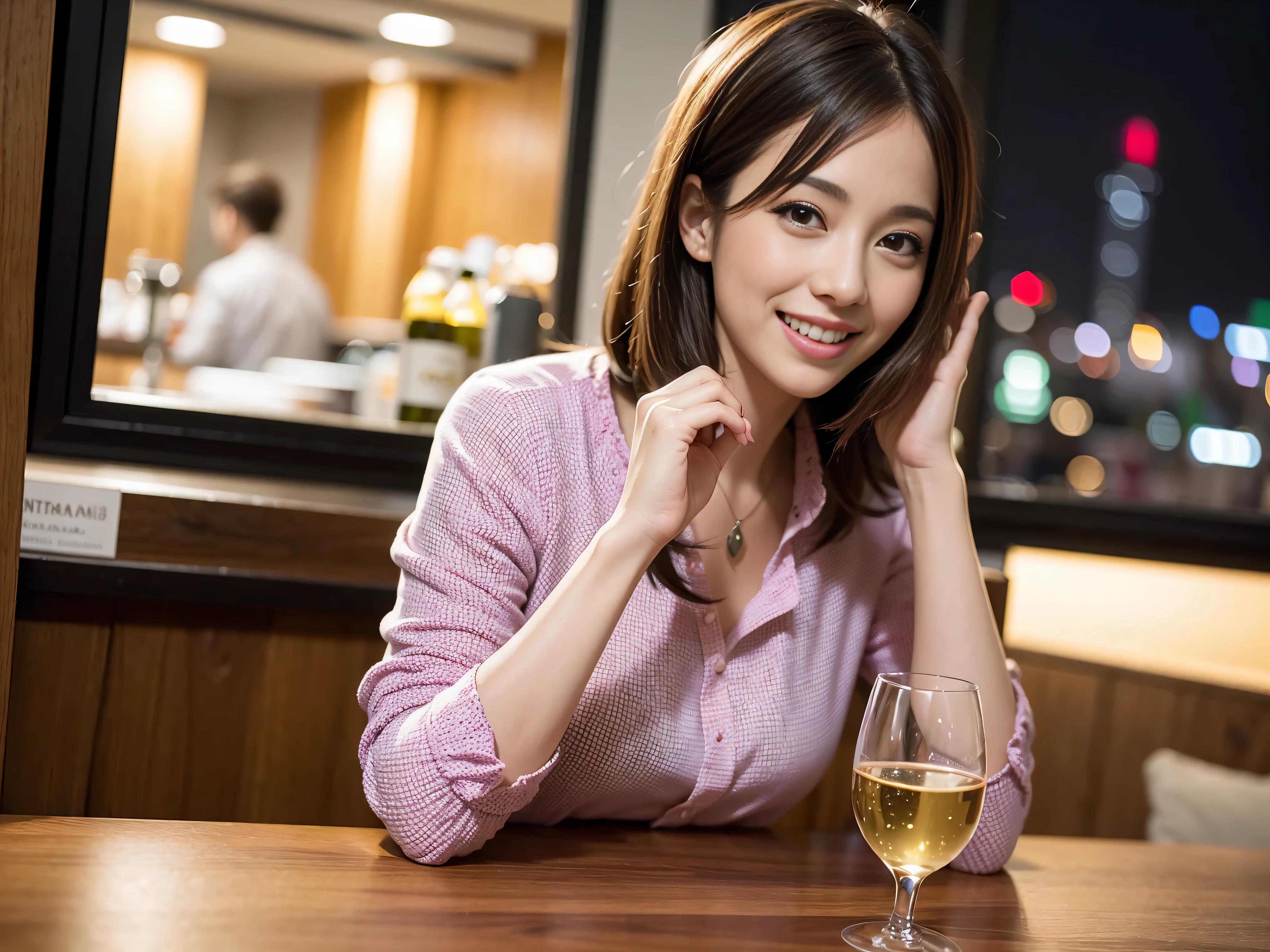 64k, UHD, highest quality, masterpiece: 1.2), (realistic, photorealistic: 1.37), Super detailed, slimな男女4名, Wine Party、(slimフェイス),Happy、 最高なsmile、Fox Face、Raccoon face、Berry Short、(because I&#39;thin), (brown hair), (shortcut), long sleeve shirt、winter fashion、Colombia、Brazilian、Japanese、Dutch、German、Portuguese、Belgian、Italian、french,champagne、Sparkling wine、 (gush), (slimボティ), (brown hair), (shortcut), Neat beauty、cheeks blush a little, (35 years old), 38 years old, alone, A beautiful and detailed night view spreads out outside the window..., restaurant, wine glassが座っている, At night, in a prominent place (from the Upper body) nova frog style, actress, model, Upper body, White wine, slim, wine glass, very beautiful night view, wine glass Put in the Middle, Happy smile, (smile: 1.15), 