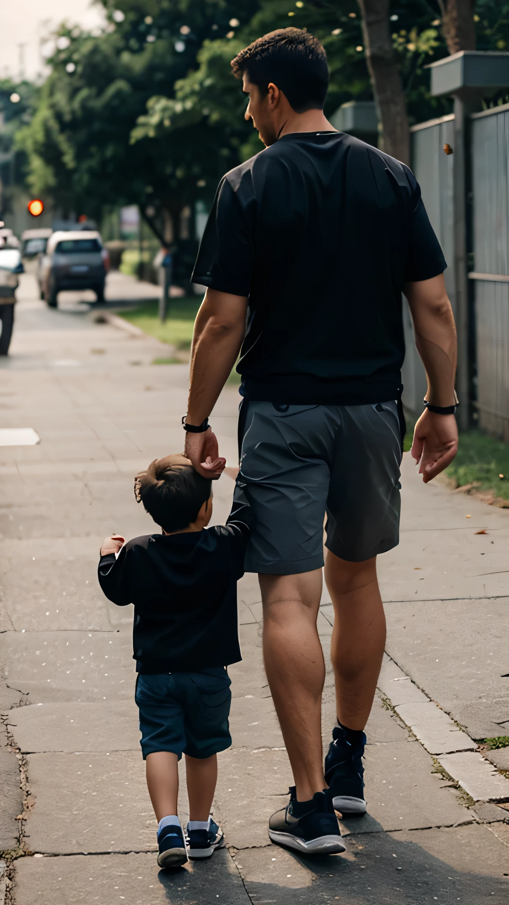 A father's strong hands helping a small child tie shoelaces