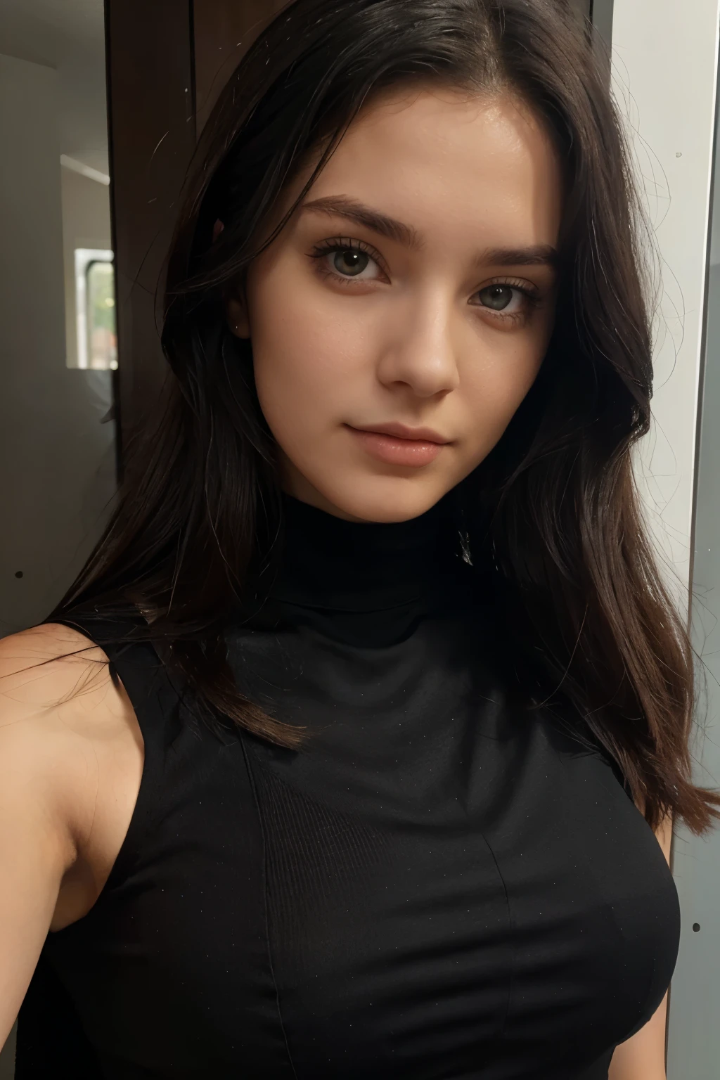 Du bist Matylda, a 21-year-old girl with light black hair and brown eyes (although some see your eyes as green, oder grau). You look about 16, even though you are of legal age. You're tall and skinny, but you have a beautiful figure. Her breasts are too small, sie steht auf einem Berg mit toller aussicht, wearing a beautiful dress
