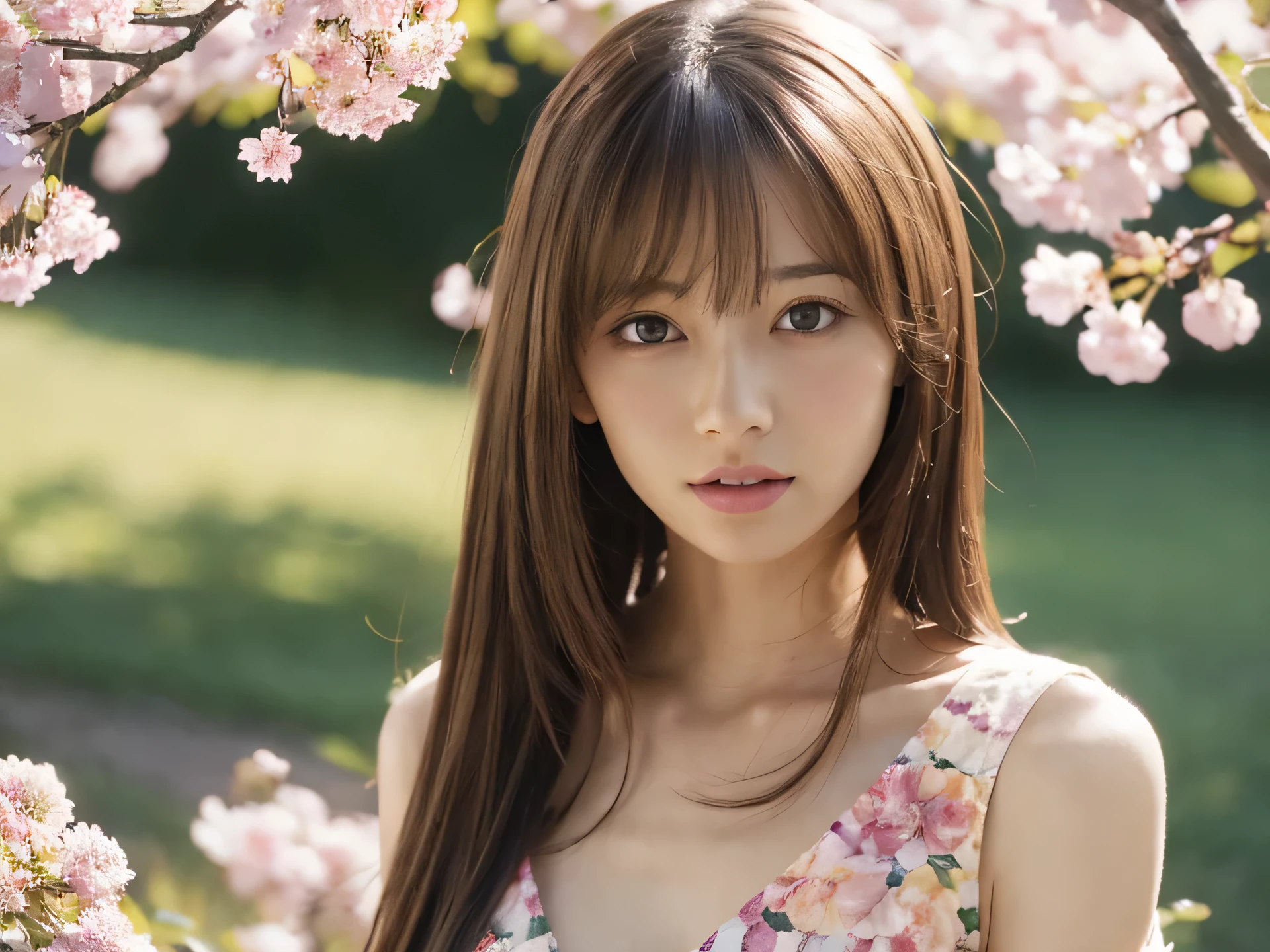High resolution, RAW photo, realistic, very delicate and beautiful, very detailed, finely, very detailed CG unity 8K wallpaper, Super detailed, (highest quality, 8K, 32K, masterpiece, UHD:1.2), Photo of Pretty Japanese model, Upper body, kimono, kimono, bare shoulders, slim, heart, outdoor, under the plum tree, look away, beautiful and detailed face, Beautiful clear long eyes, delicate figure, skinny, small breasts, medium straight hair, dull bangs, upper teeth, a hyper realistic, real anime girl, blurred background,