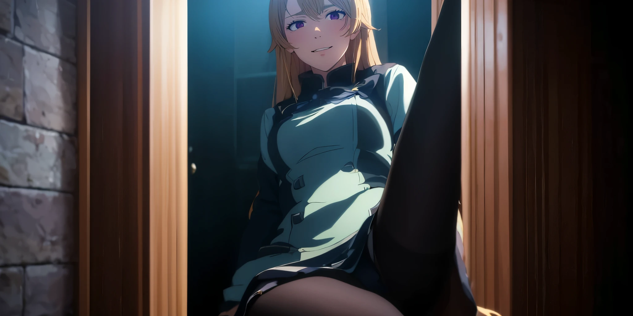 anatomically correct, ccurate, erina, (long hair, blonde hair:1.6), hews, heavy breathing, pantyhose, 1girl, solo, sitting,  long_sleeves, looking_at_viewer, brown_legwear, breasts, dress, couch, large_breasts, coat, glow effects, godrays, Hand drawn, render, 8k, octane render, cinema 4d, blender, dark, atmospheric 4k ultra detailed, cinematic, Sharp focus, big depth of field, Masterpiece, colors, 3d octane render, 4k, concept art, trending on artstation, hyperrealistic, Vivid colors, extremely detailed CG unity 8k wallpaper, trending on CGSociety, Intricate, High Detail, dramatic"",