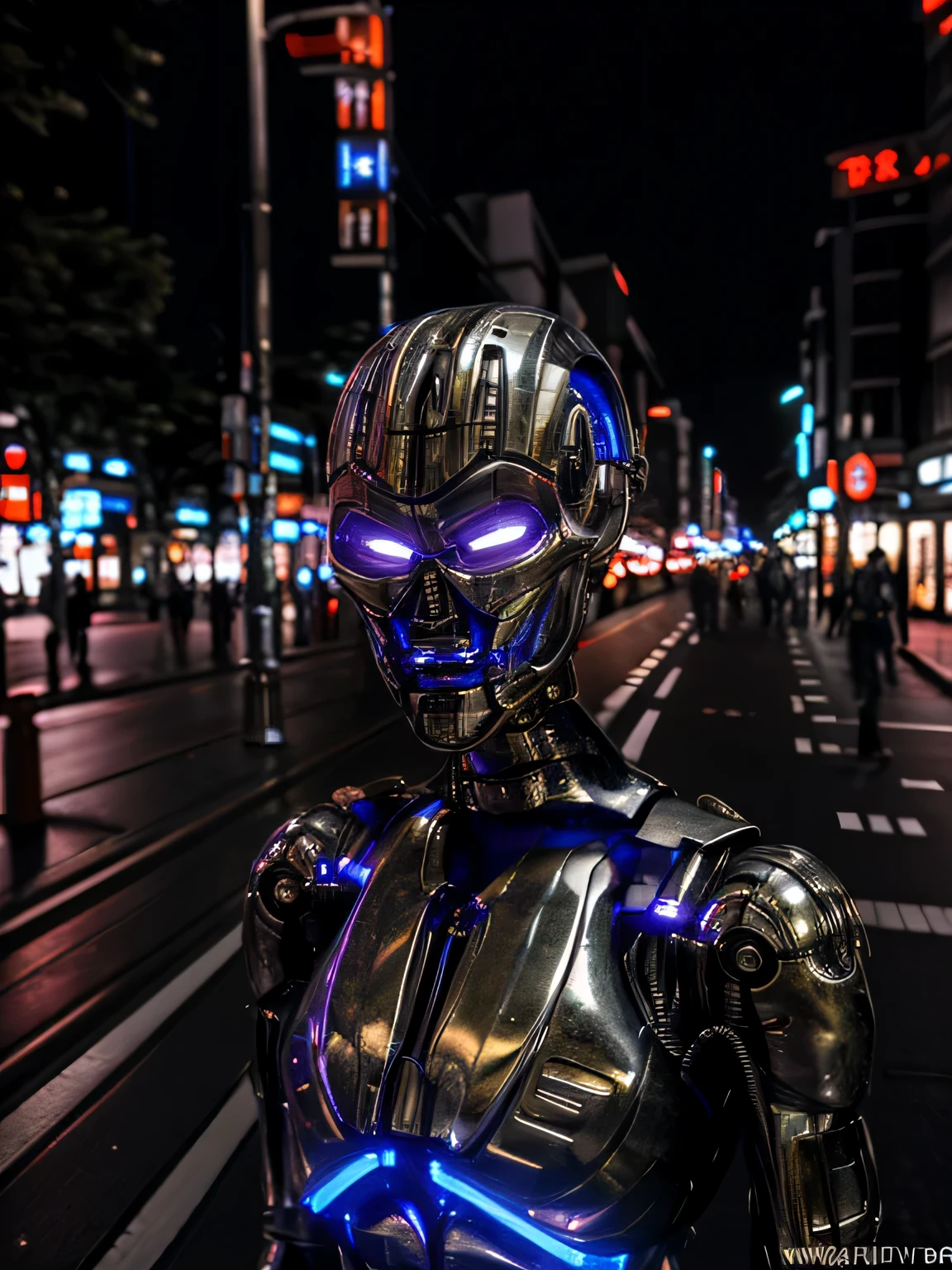 realistic photography, (T-X endo), (T-X Endoskeleton), (detailed T-X endoskeleton), (ultrarealistic T-X endo:1.2), front pov, t-x endo in a city street, a robot girl in a tokyo street, night time, realistic lighting, (deep focus), (sharp details), (detailed environment:1.0), (best quality), (highres), (HDR), (8K:1.2)