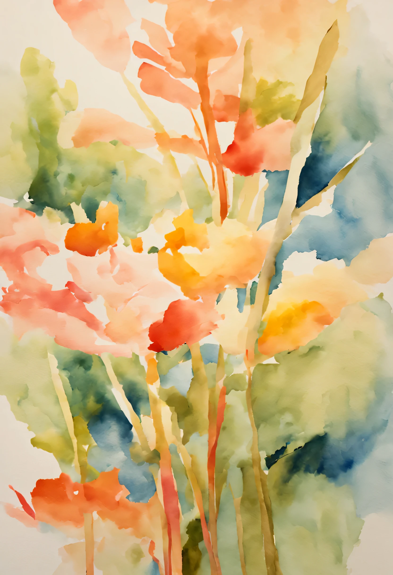 Charming 100% Reverse watercolor painting shows the beauty of a range of brush strokes in different sizes and colours , Filled with Mary Cassatt's delicate strokes, The reverse watercolor technique creates an abstract and vivid representation, Watercolor reverse painting on handmade watercolor paper, --V 5