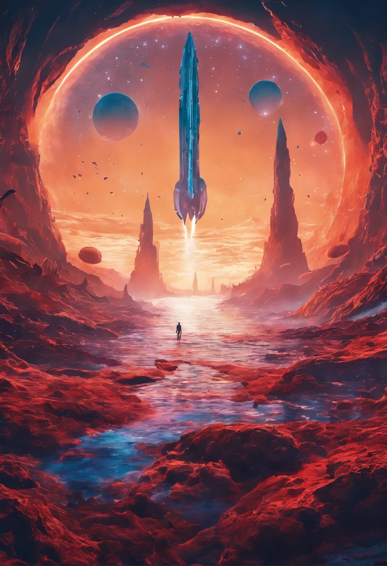 Masterpiece, ocean floor，Craters，Undersea (shark, octopuss, fish) volcanic eruption, 8K