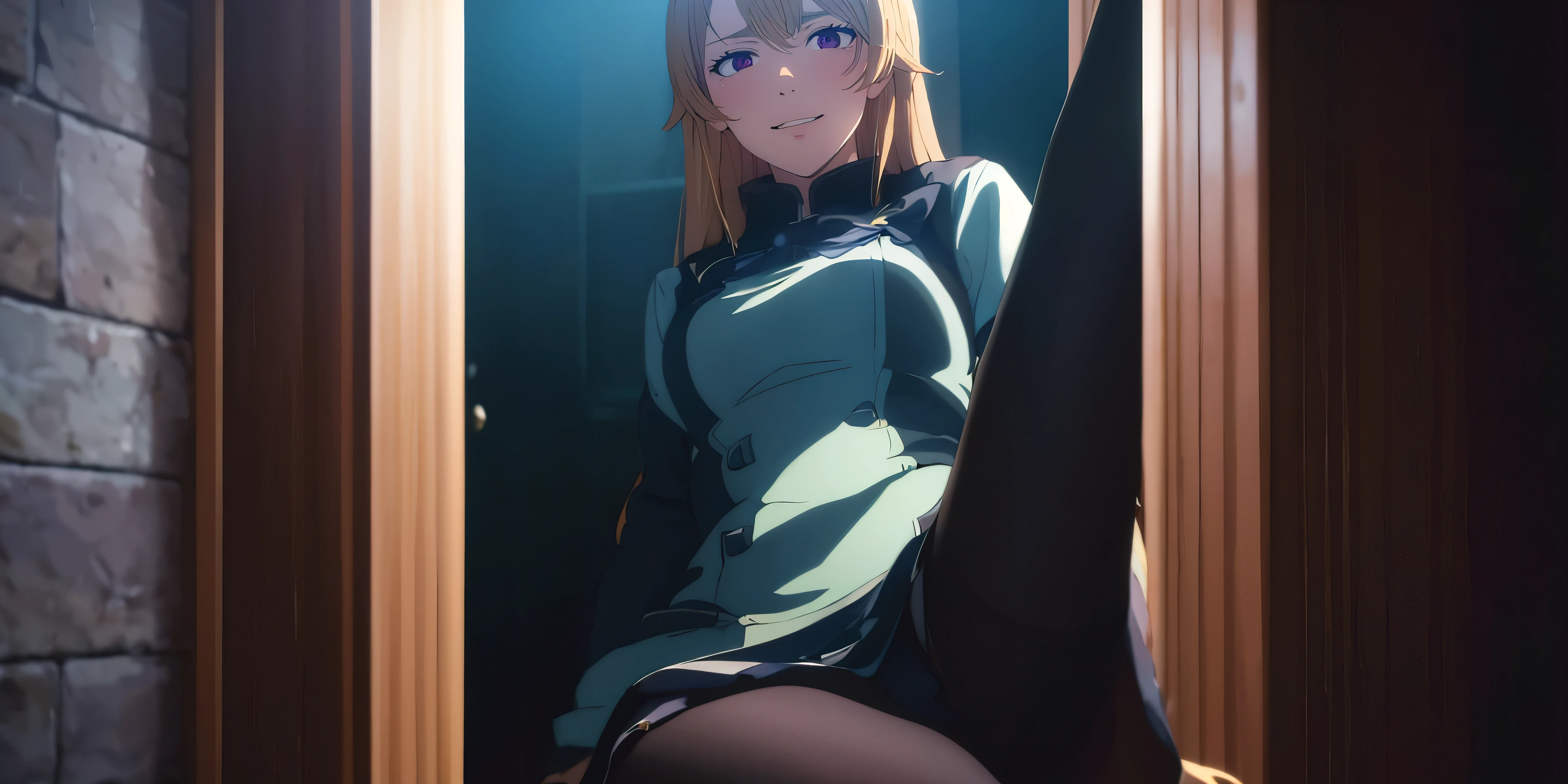 anatomically correct, ccurate, erina, (long hair, blonde hair:1.6), hews, heavy breathing, pantyhose, 1girl, solo, sitting, long_sleeves, looking_at_viewer, brown_legwear, breasts, dress, couch, large_breasts, coat, glow effects, godrays, Hand drawn, render, 8k, octane render, cinema 4d, blender, dark, atmospheric 4k ultra detailed, cinematic, Sharp focus, big depth of field, Masterpiece, colors, 3d octane render, 4k, concept art, trending on artstation, hyperrealistic, Vivid colors, extremely detailed CG unity 8k wallpaper, trending on CGSociety, Intricate, High Detail, dramatic"",