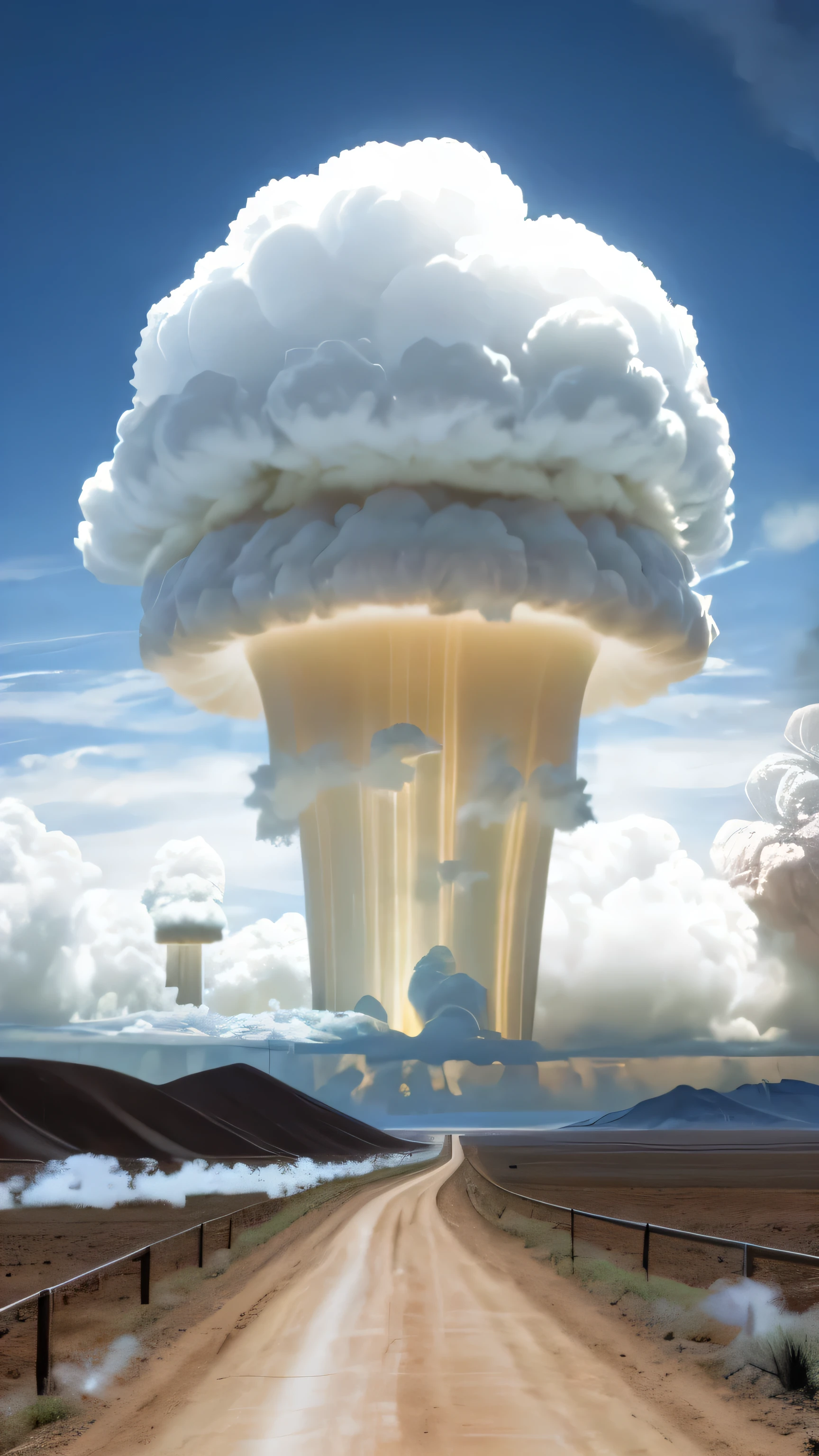 A cloud floats on the dirt road, nuclear cloud, Poison clouds, mushroom cloud, cloud vortex, A lot of clouds, huge nuclear mushroom cloud, nuclear explosion, nuclear mushroom cloud, , Huge cumulonimbus clouds, mushroom cloud on horizon, intimidating clouds, nuclear explosion!!!, nuclear explosions paint sky,