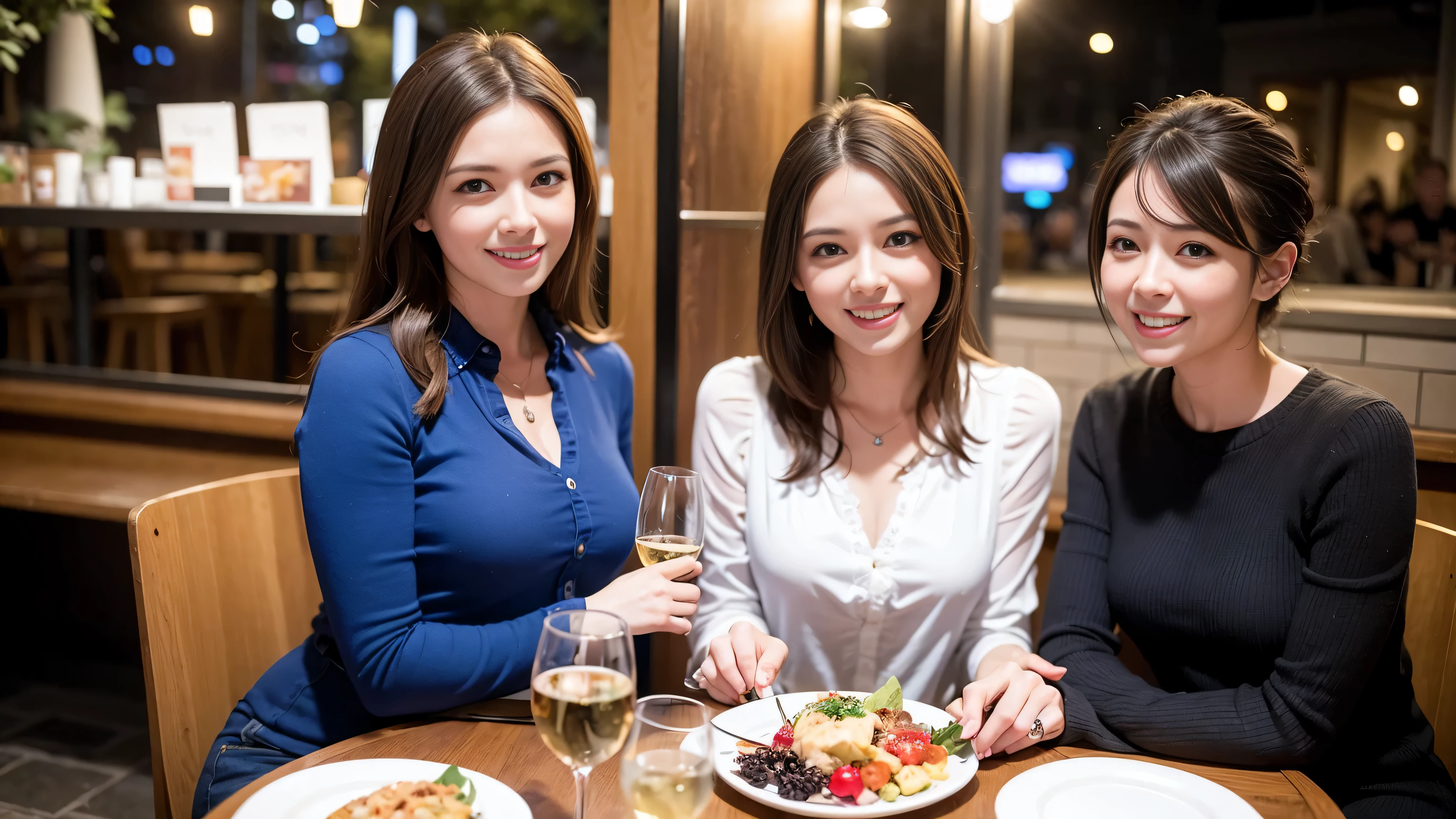 64k, UHD, highest quality, masterpiece: 1.2), (realistic, photorealistic: 1.37), Super detailed, There are many wine fans.、(slimな男女4名),(Wine party for 5 people)、(slimフェイス),Happy、 最高なsmile、Fox Face、Raccoon face、Berry Short、(because I&#39;thin), (brown hair), (shortcut), long sleeve shirt、winter fashion、Colombia、Brazilian、Japanese、Dutch、German、Portuguese、Belgian、Italian、french,champagne、Sparkling wine、 (gush), (slimボティ), (brown hair), (shortcut), Neat beauty、cheeks blush a little, (35 years old), 38 years old, alone, A beautiful and detailed night view spreads out outside the window..., restaurant, wine glassが座っている, At night, in a prominent place (from the Upper body) nova frog style, actress, model, Upper body, White wine, slim, wine glass, very beautiful night view, wine glass Put in the Middle, Happy smile, (smile: 1.15), 
