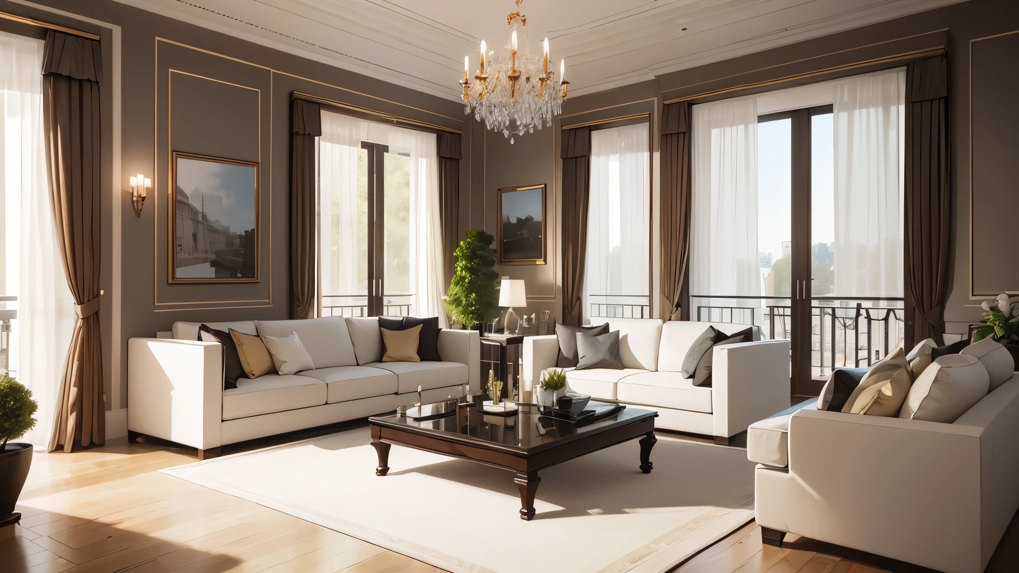 You are a famous interior designer、You have been asked to create a 3D image of a modern large room. Create a harmonious environment with modern and minimalist furniture. Including garden interior.