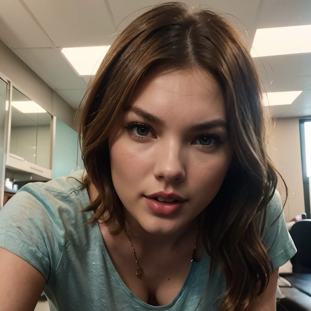Amateur photo of a gorgeous woman teasing, looking at viewer, ((tongue out)) , sexy, plump, perfect body, casual clothes, (tight sports t-shirt), (team sports t-shirt), ((colorful t-shirt)), sports team logo, girl next door, white skin, subtle smile, lips apart, red lipstick, black eyeliner, face ( (taylorswift) | gemma chan | drew barrymore | kirsten dunst ) , auburn, light brown hair, red hair, short hair, hair attached, hair bun, hair fringe, ((big natural breasts)) , ((long saggy breasts)) , amateur photo, iPhone X,